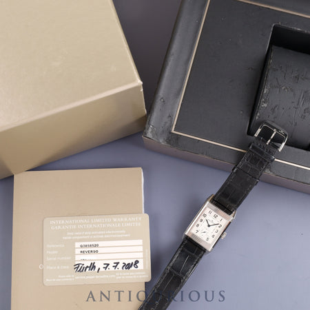 JAEGER・LECOULTRE ジャガー・ルクルト REVERSO CLASSIC LARGE SMALLSECOND レベルソ クラシック ラージ スモールセコンド Q3858520 手巻き Cal.822/2 SS 革 純正尾錠（SS）シルバー文字盤 箱 保証書（2018年）