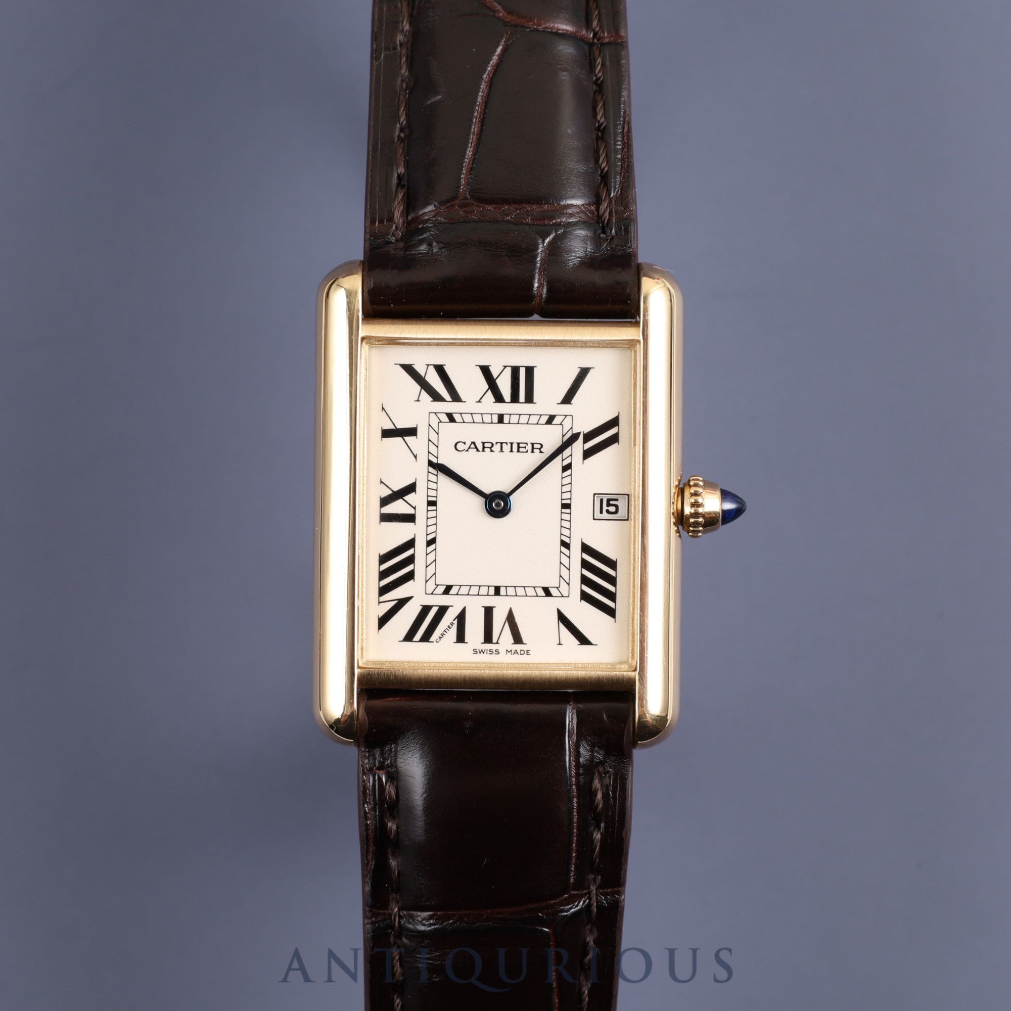 CARTIER TANK LOUIS CARTIER LM W1529756 / 2441 Quartz Cal.688 YG Genuine leather Genuine buckle (750) White Roman dial Warranty (2011) Overhauled