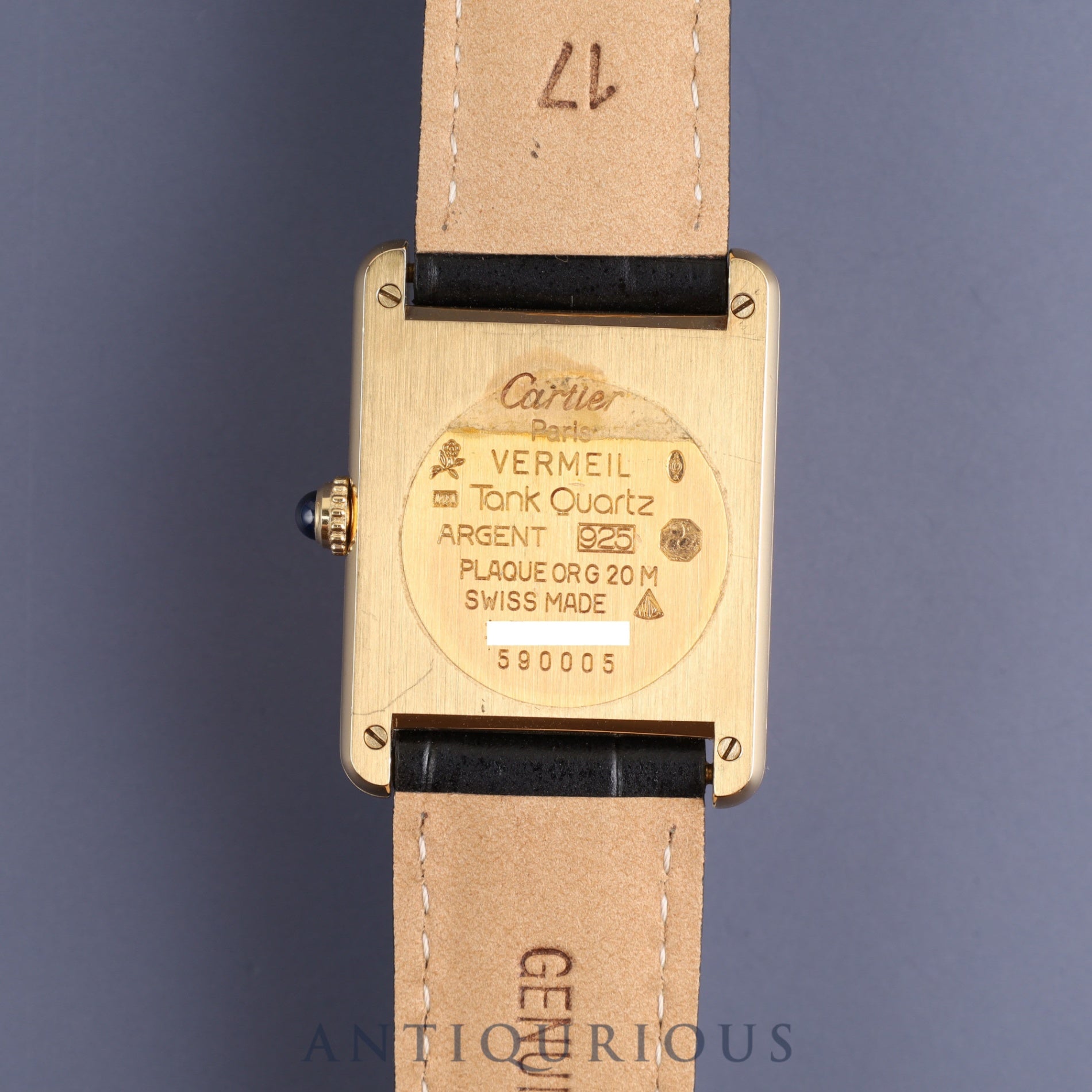 Cartier Must Tank LM 590005 Quartz Cal.90 SV925 Leather Genuine D Buckle (GP) Arabic CC Dial Box Overhauled