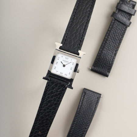 エルメス Hウォッチ HH1.210 クォーツ SS 革 純正尾錠（SS） ホワイト文字盤 純正革ベルト（□P刻印：2012年） オーバーホール済み