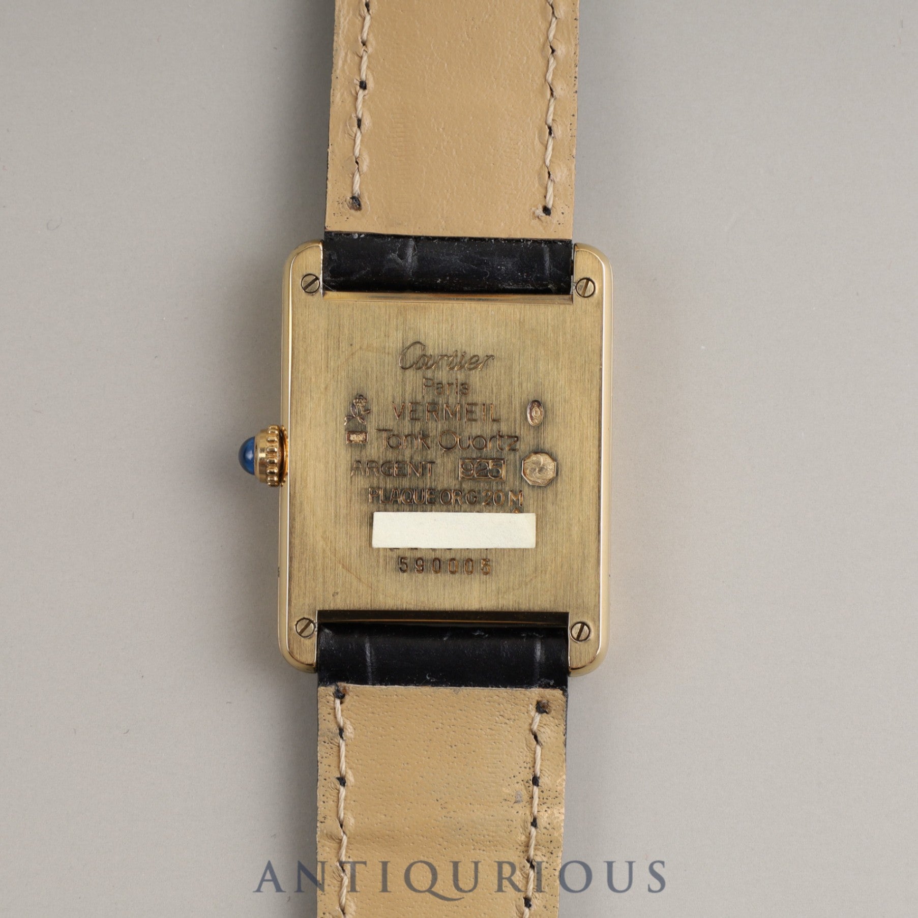 CARTIER Must Tank LM QZ 590005 925 Leather Genuine Buckle (GP) Opalan Dial Box Warranty (1993)