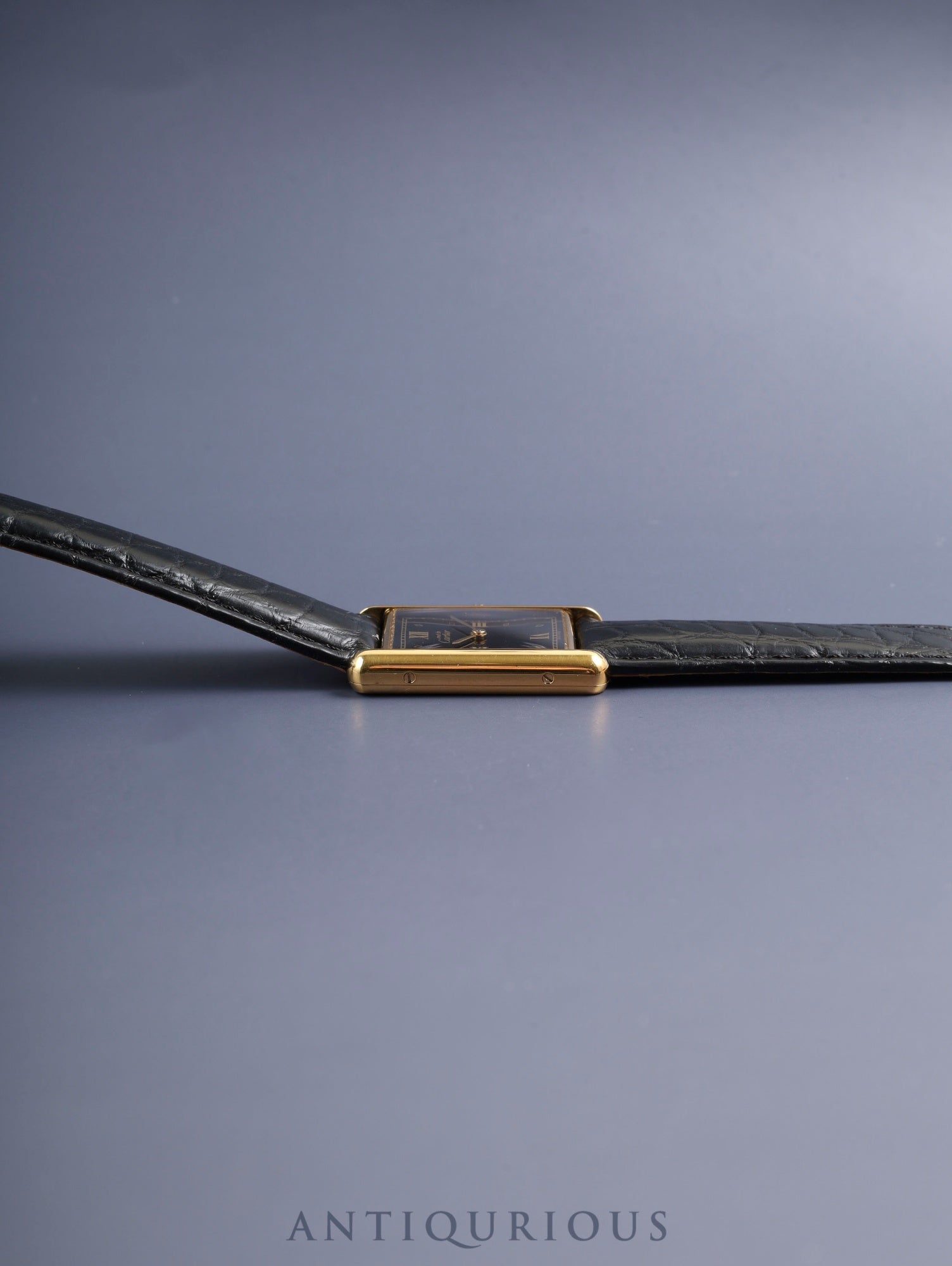 カルティエ マストタンク LM 590005 クォーツ SV925 革 純正Dバックル（GP） ブラック飛びローマン文字盤（SWISS MADE表記）  カルティエブティックにてコンプリートサービス済み