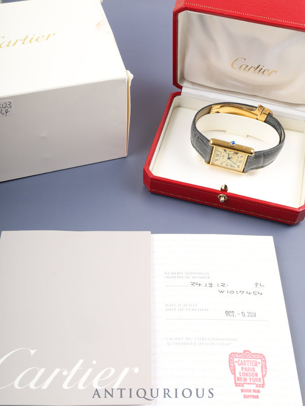 カルティエ マストタンク GM（XL） W1017454 / 2413 クォーツ Cal.687 SV925 純正革ベルト 純正Dバックル（GP）アイボリーローマン文字盤 箱 冊子 保証書 （2004年） オーバーホール済み