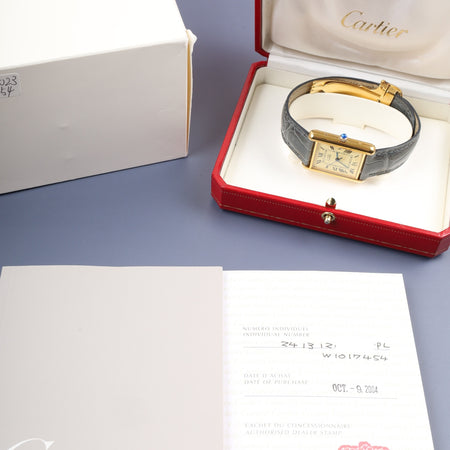 カルティエ マストタンク GM（XL） W1017454 / 2413 クォーツ Cal.687 SV925 純正革ベルト 純正Dバックル（GP）アイボリーローマン文字盤 箱 冊子 保証書 （2004年） オーバーホール済み