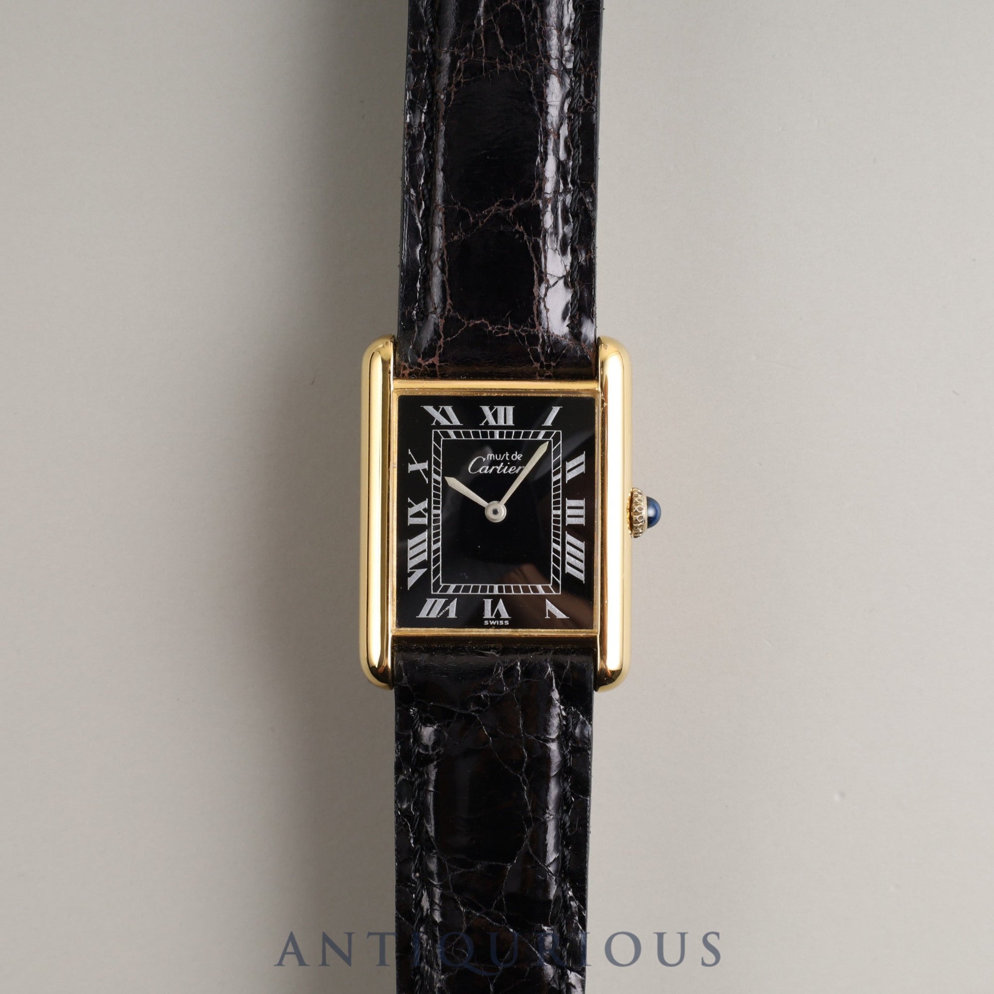 Cartier Must Tank LM Manual Winding Cal.78-1 925 Leather Genuine Buckle (GP) Black Roman Dial