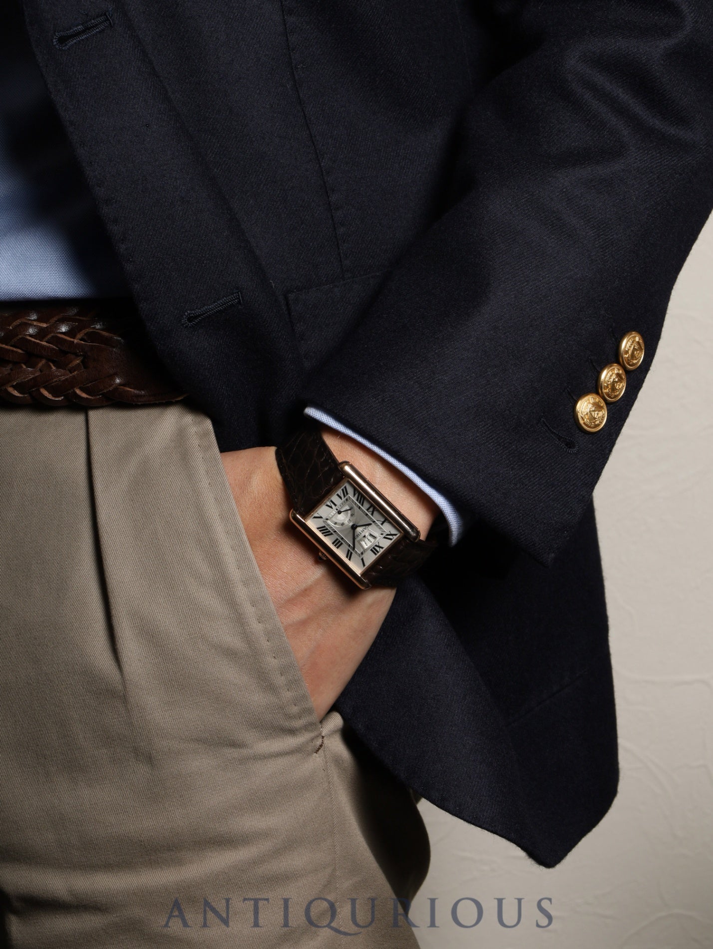 カルティエ タンクルイカルティエ XL W1560003 / 3185 自動巻き Cal.9753MC AU750（PG） 革 純正Dバックル（AU750）PG シルバーギョーシェ文字盤 箱 保証書（2017年） オーバーホール済み