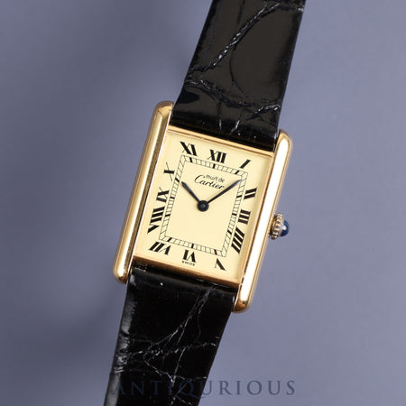 Cartier Must Tank LM Manual winding Cal.78-1 SV925 Leather buckle Genuine buckle (GP) Ivory Roman dial Overhauled Re-plated Glass replaced by third party