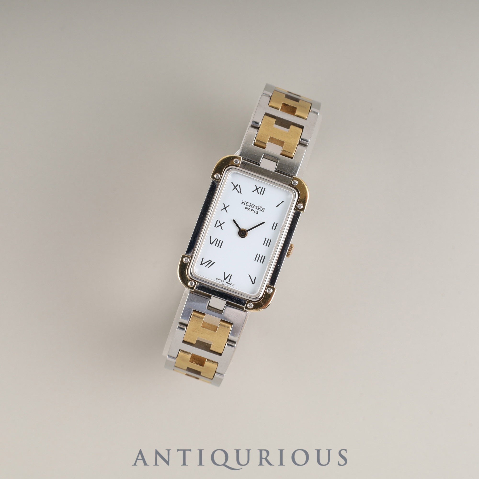 Hermès Cloajour CR1.240 Quartz Cal.976.001 SS/GP SS/GP White Dial Box Case Warranty (2008) Overhauled