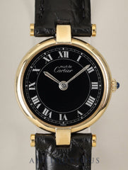 Cartier Must Vendôme VLC SM 18 Quartz Cal.81 SV925 Leather Genuine D-Buckle (GP) Black Roman Dial (SWISS MADE notation) Overhauled