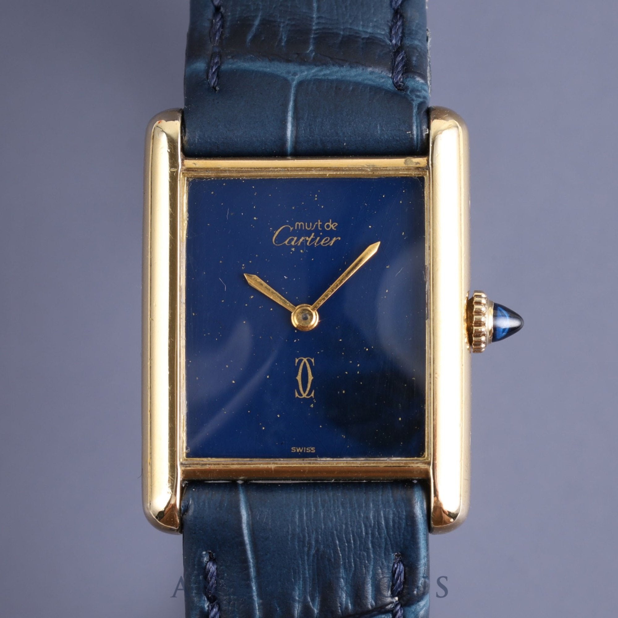 Cartier Must Tank LM Manual winding Cal.78-1 SV925 Leather Genuine buckle (GP) Lapis lazuli dial Overhauled