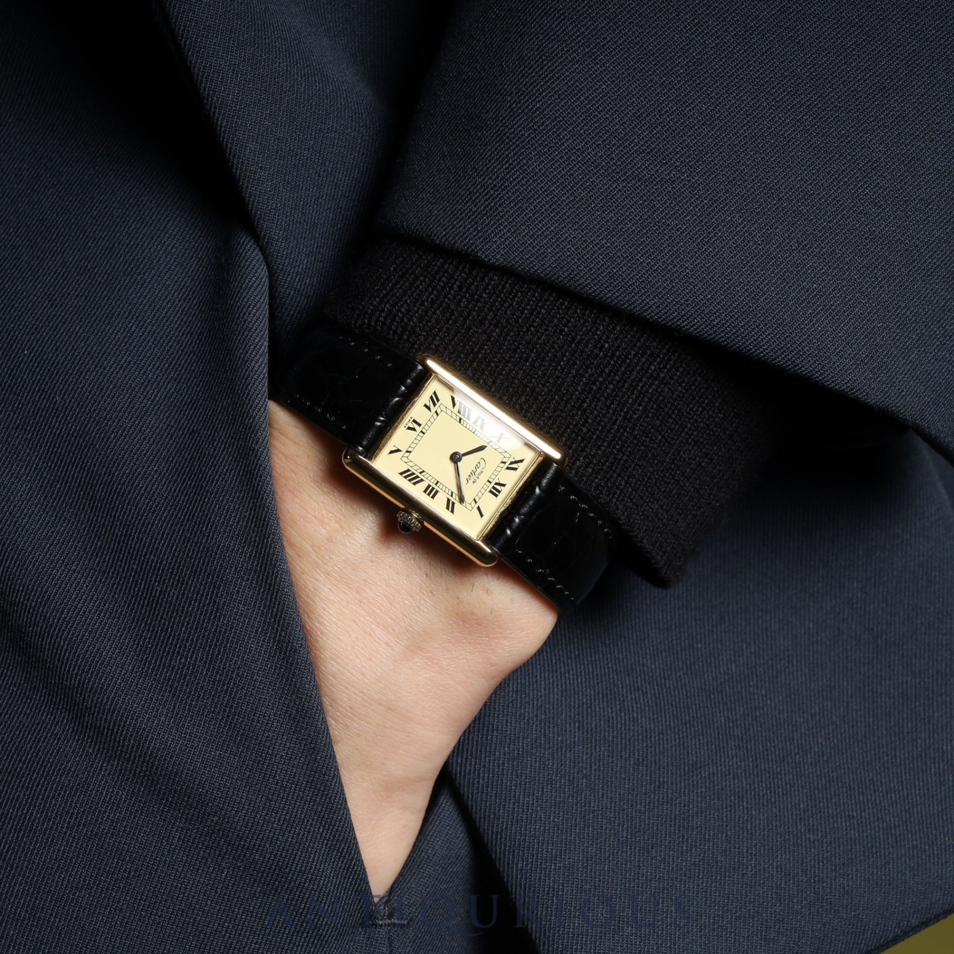 カルティエ マストタンク LM 手巻き SV925 革 純正尾錠（GP） アイボリーローマン文字盤 オーバーホール済み