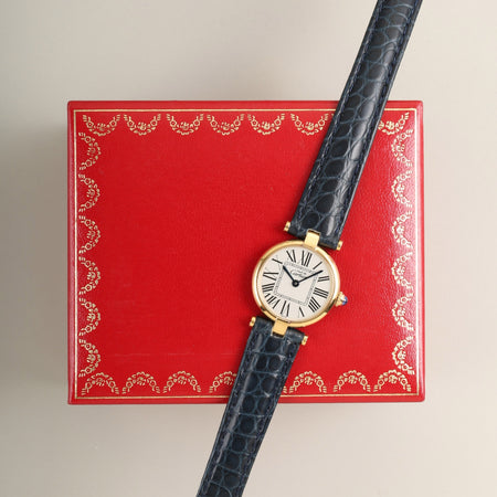 Cartier Must Vendome VLC SM 590004 Quartz Cal.90 SV925 Leather Genuine Deployant Buckle (GP) Opaline Dial (SWISS marking) Box Overhauled