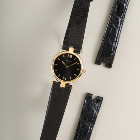 カルティエ ヴァンドーム ルイ カルティエ VLC SM W1523656 / 1273 クォーツ Cal.81 750YG 革 純正ピンバックル（750YG）ブラック2点ローマン文字盤（SWISS表記） オーバーホール済み