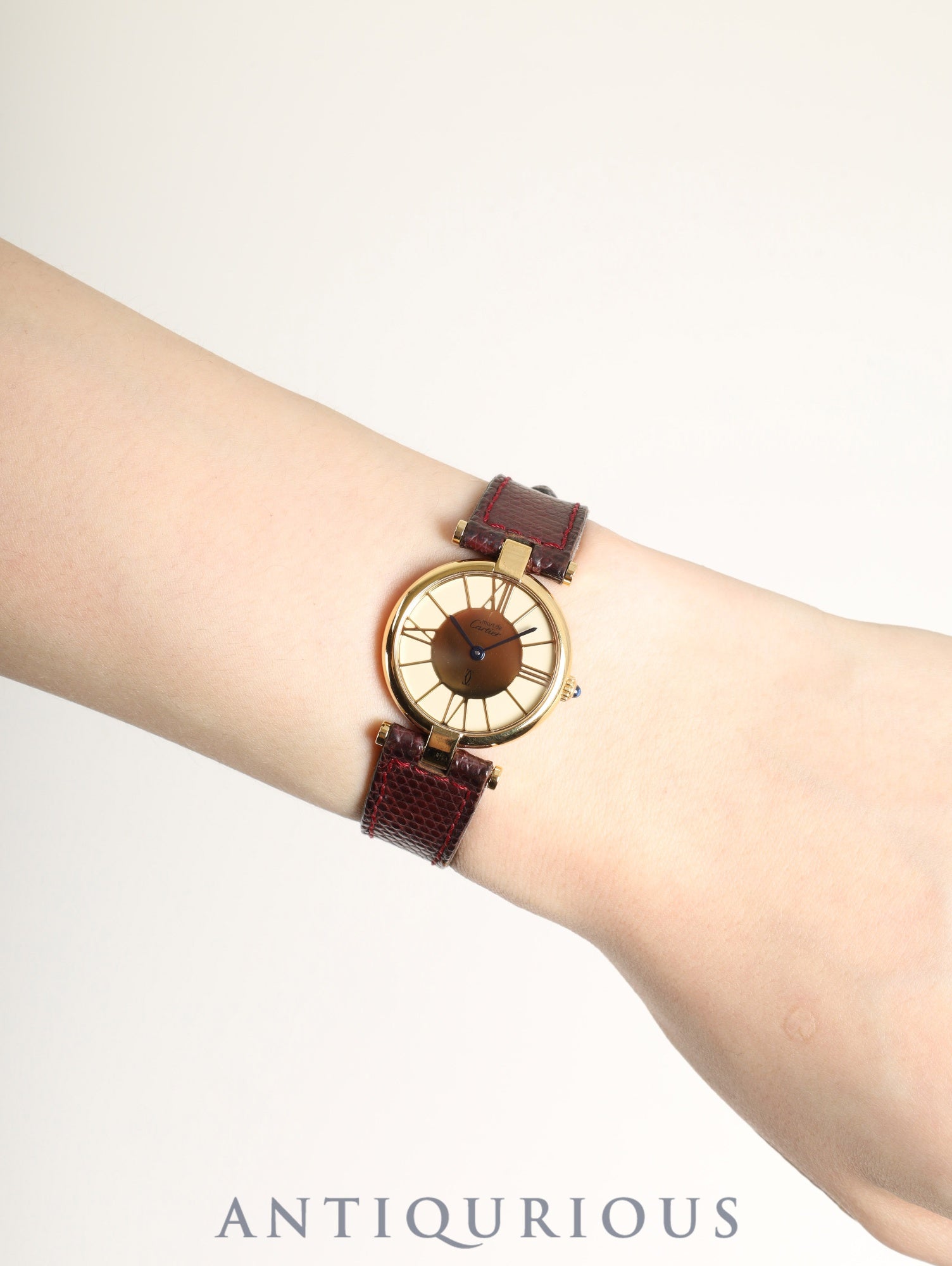 Cartier Must Vendôme VLC SM 18 Quartz SV925 Leather Genuine Pin Buckle (GP) Ivory Cloisonné Dial Completely Serviced (Full Maintenance) at a Cartier Boutique