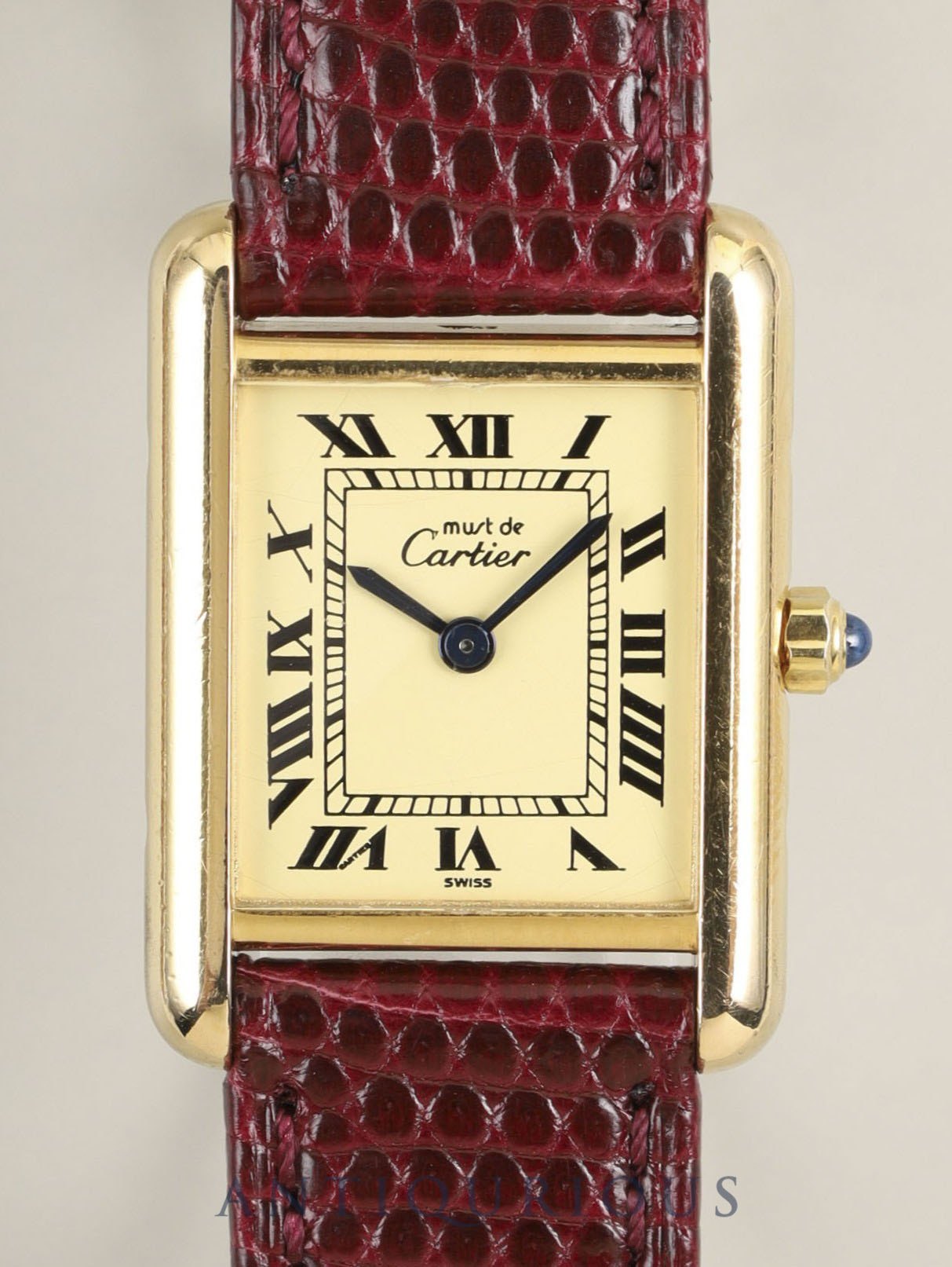 Cartier Must Tank SM 3 66001 Quartz Cal.66 SV925 Leather Original Pin Buckle (GP) Ivory Roman Dial (SWISS marking) Warranty Card (1986) with Original Leather Strap Overhauled