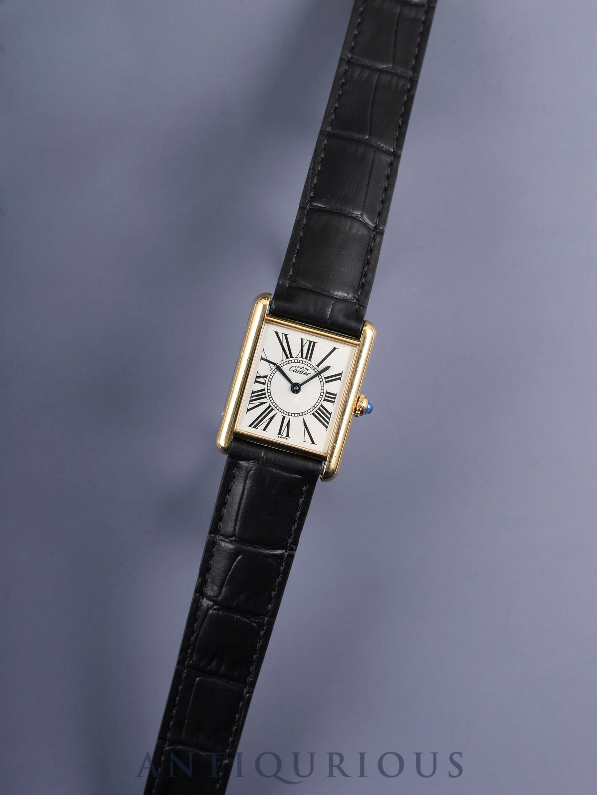 Cartier Must Tank LM W1005554 / 590005 Quartz Caliber 90 SV925 Leather Watch with Genuine D-buckle (GP) Opalescent Dial Overhauled