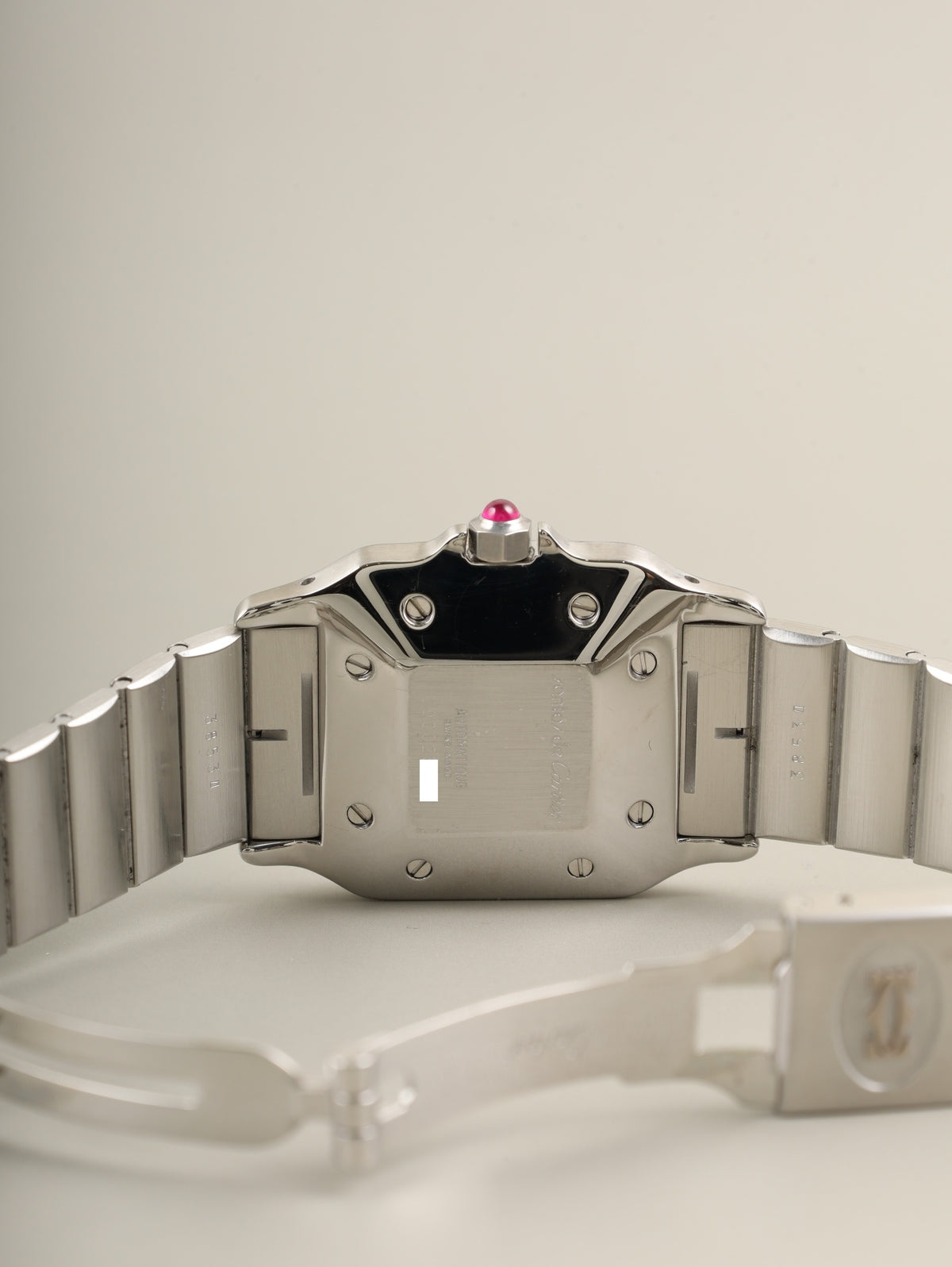 カルティエ サントス カレ LM 2960 自動巻き SS SS ガーネットダイアル ボルドー文字盤 （SWISS MADE表記）カルティエブティックにてコンプリートサービス済み