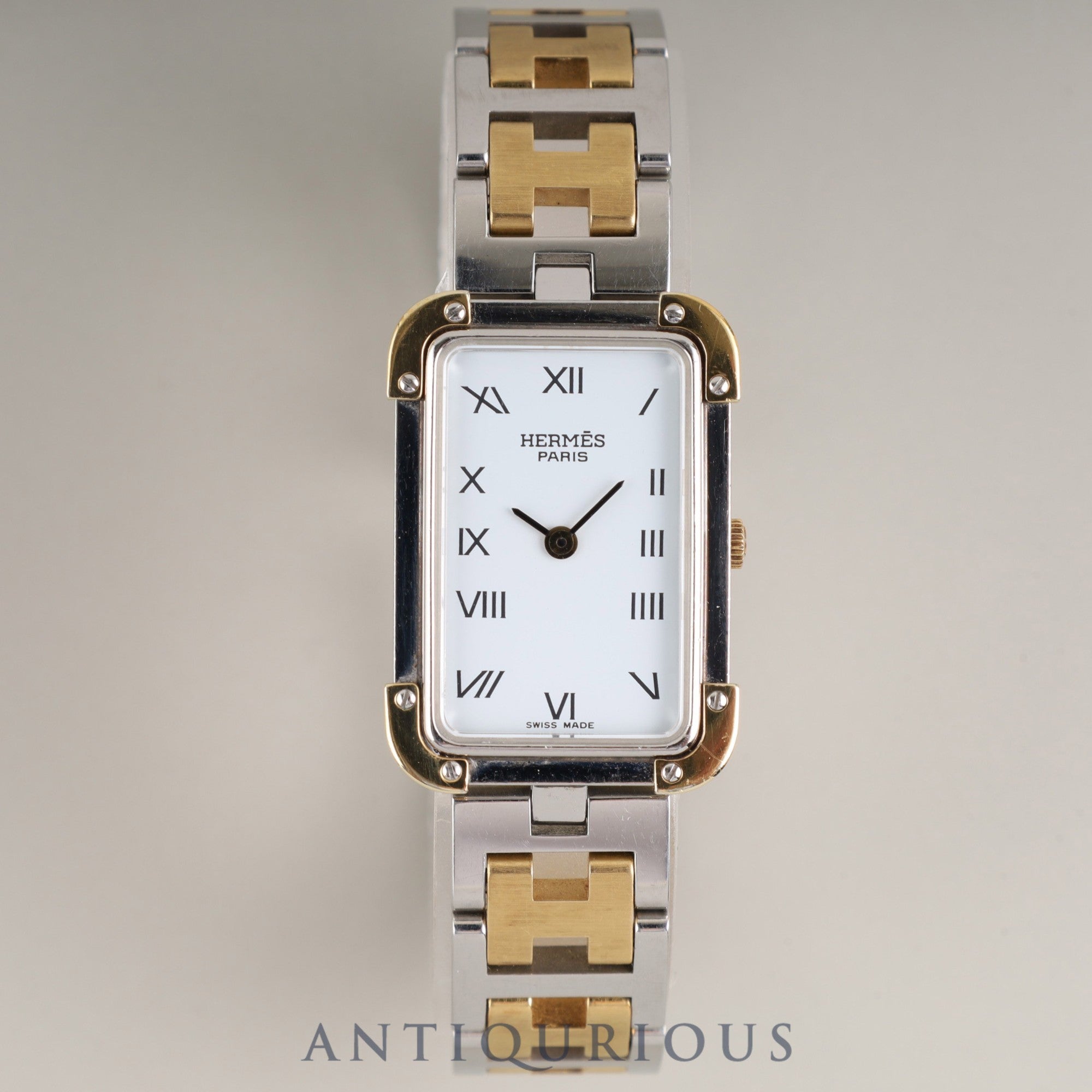 Hermès Cloajour CR1.240 Quartz Cal.976.001 SS/GP SS/GP White Dial Box Case Warranty (2008) Overhauled
