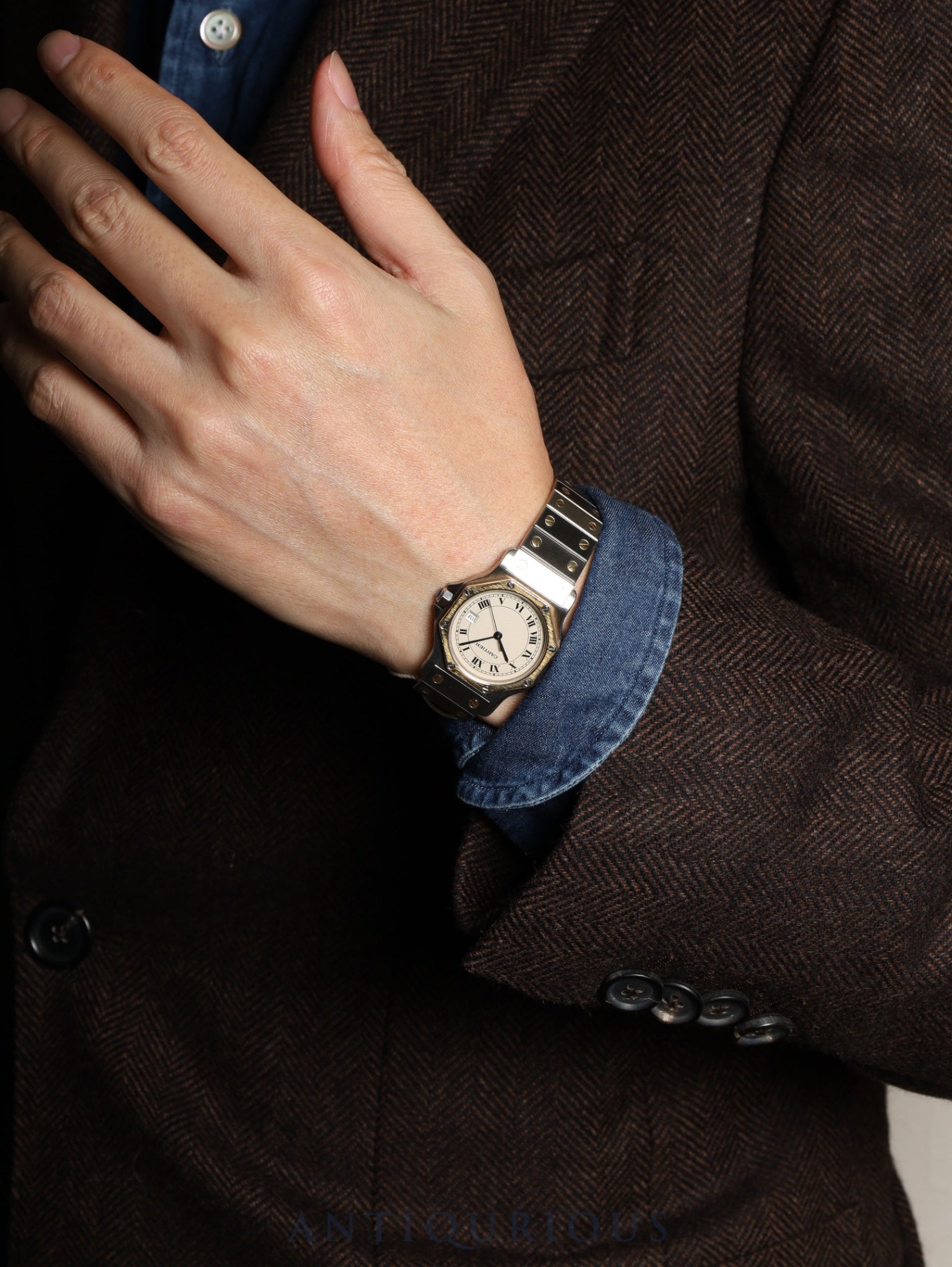 カルティエ サントス オクタゴン LM W2001583 / 187902 クォーツ Cal.687 SS×YG SS×YG アイボリーローマン文字盤 オーバーホール済み