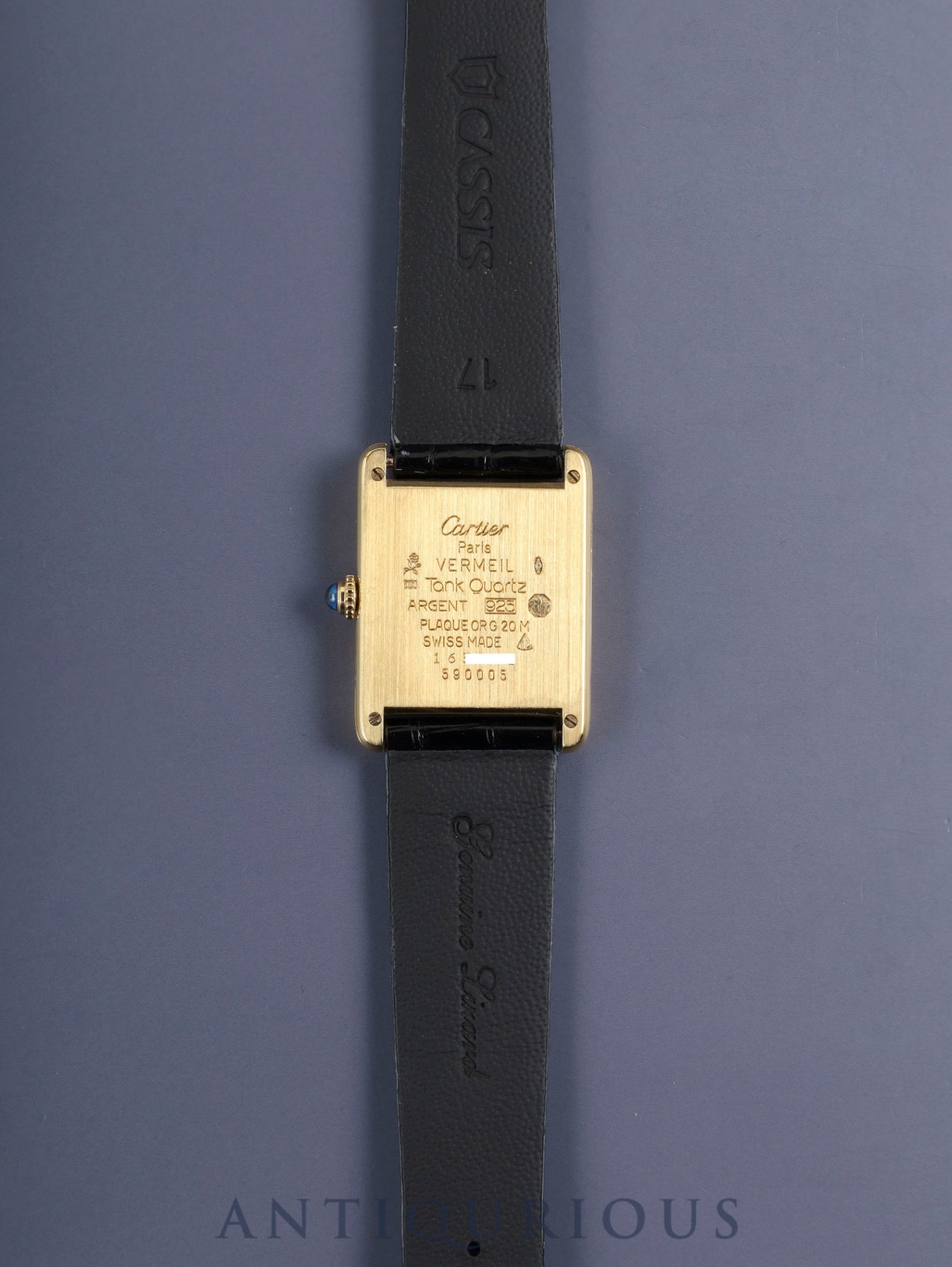 Cartier Must Tank LM 590005 Quartz Cal.90 SV925 Leather Genuine Buckle (GP) Black Roman Dial Overhauled Newly Finished