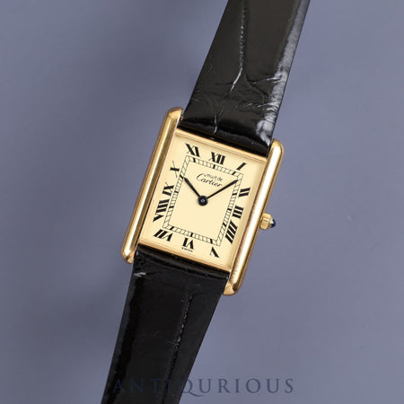 Cartier Must Tank LM 6 81006 Quartz Cal.81 SV925 Leather Genuine Buckle (GP) Ivory Roman Dial Overhauled