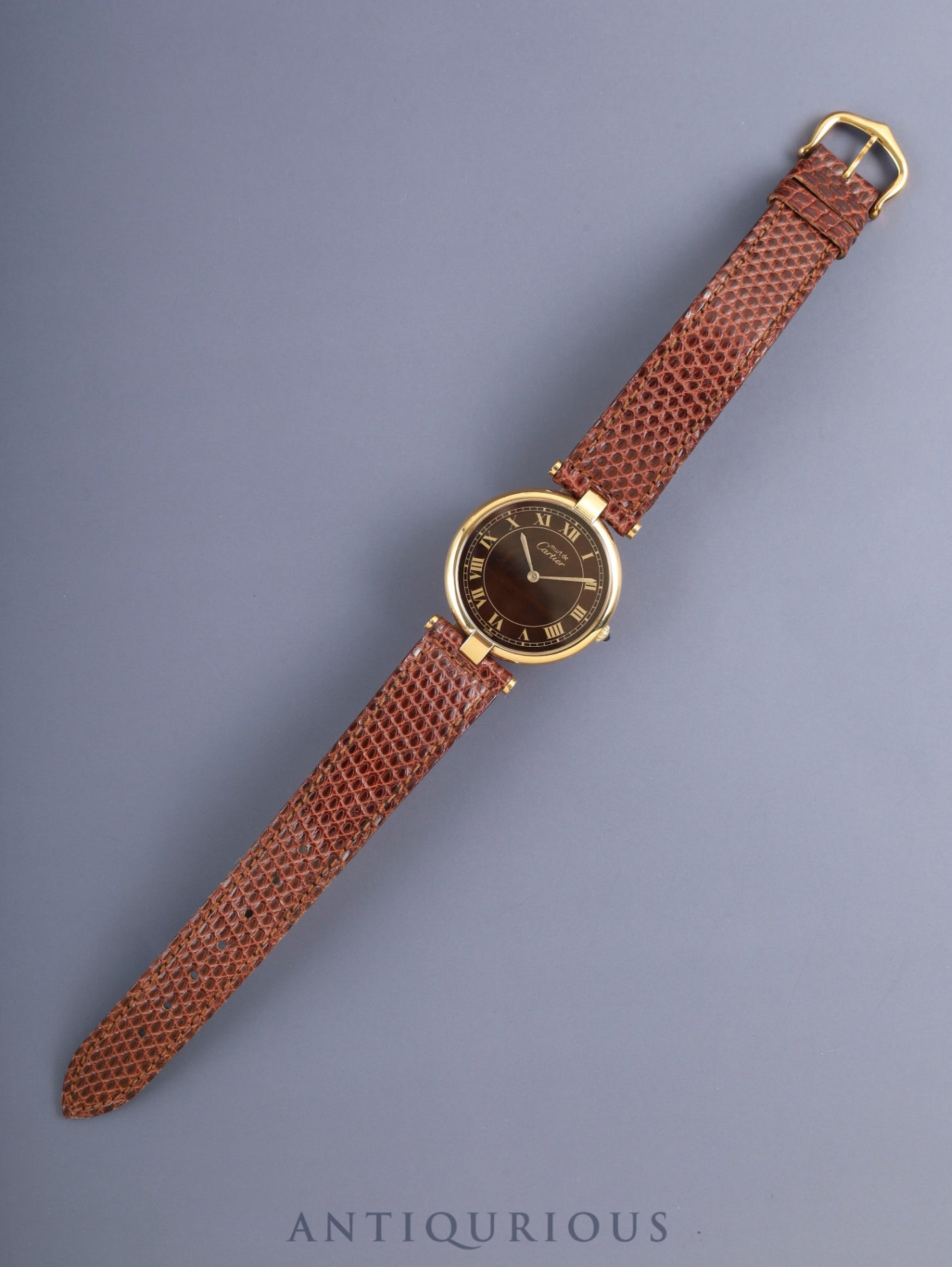 カルティエ マスト ヴァンドーム VLC LM 17 クォーツ Cal.81 SV925 純正革ベルト 純正尾錠（GP） ブラウンローマン文字盤 箱 保証書（1988年）オーバーホール済み