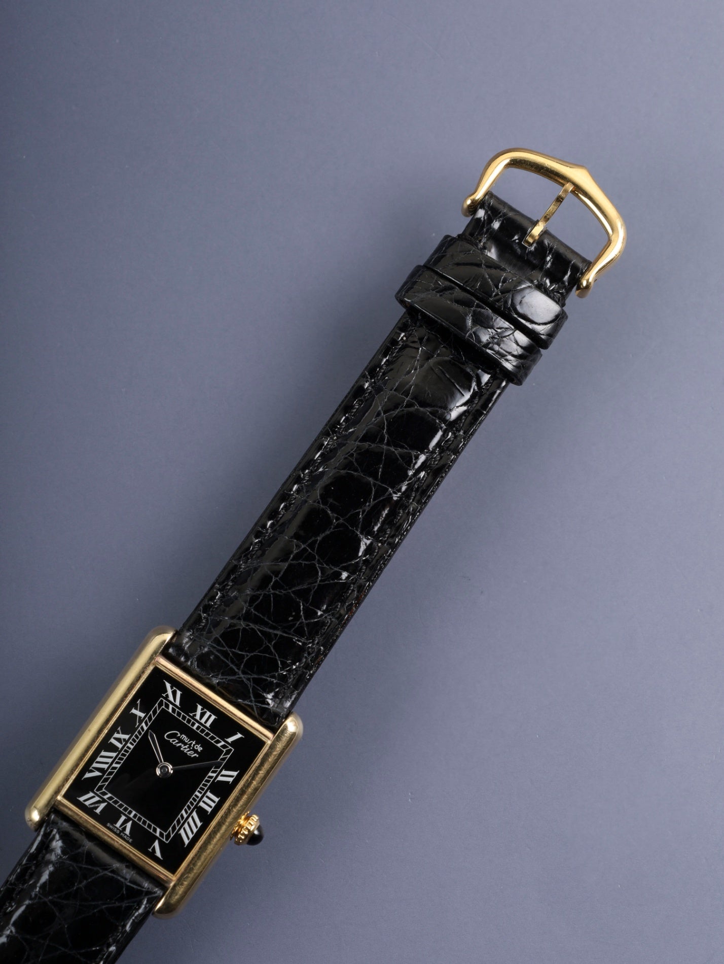 カルティエ マストタンク LM 手巻き Cal.78-1 SV925 革 純正ピンバックル（GP） ブラックローマン文字盤（SWISS MADE表記）カルティエブティックにてコンプリートサービス（フルメンテナンス）済み