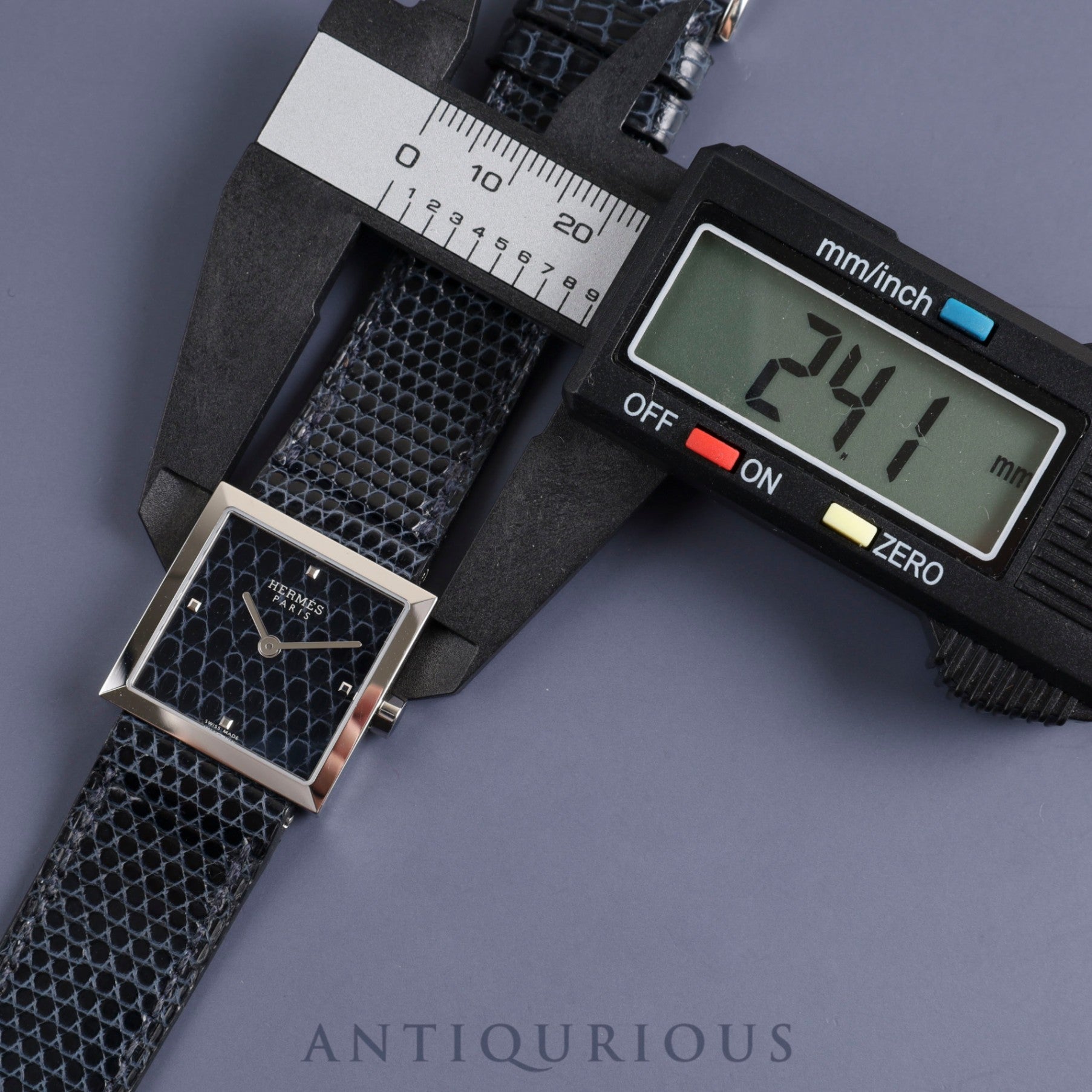 Hermes Calecuir CU2.210 Quartz SS Genuine Leather Strap Genuine Buckle (SS) Navy Dial Battery Replaced