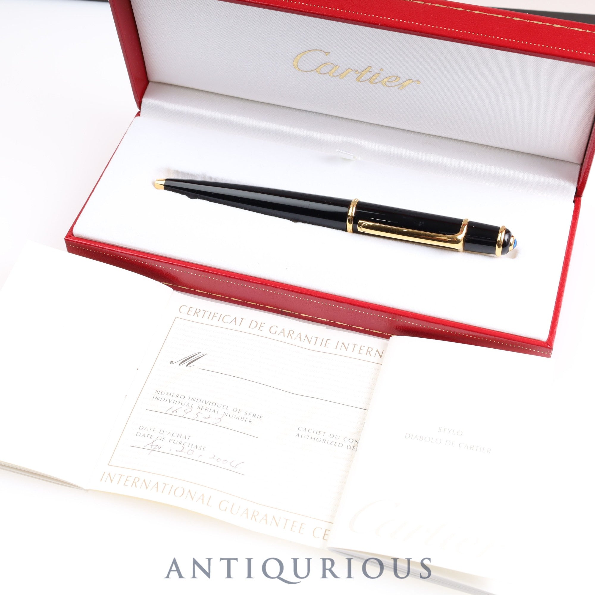 Cartier Diabolo Ballpoint Pen Twist Type Black x Gold GP Twist Type Box Warranty Card (2004)