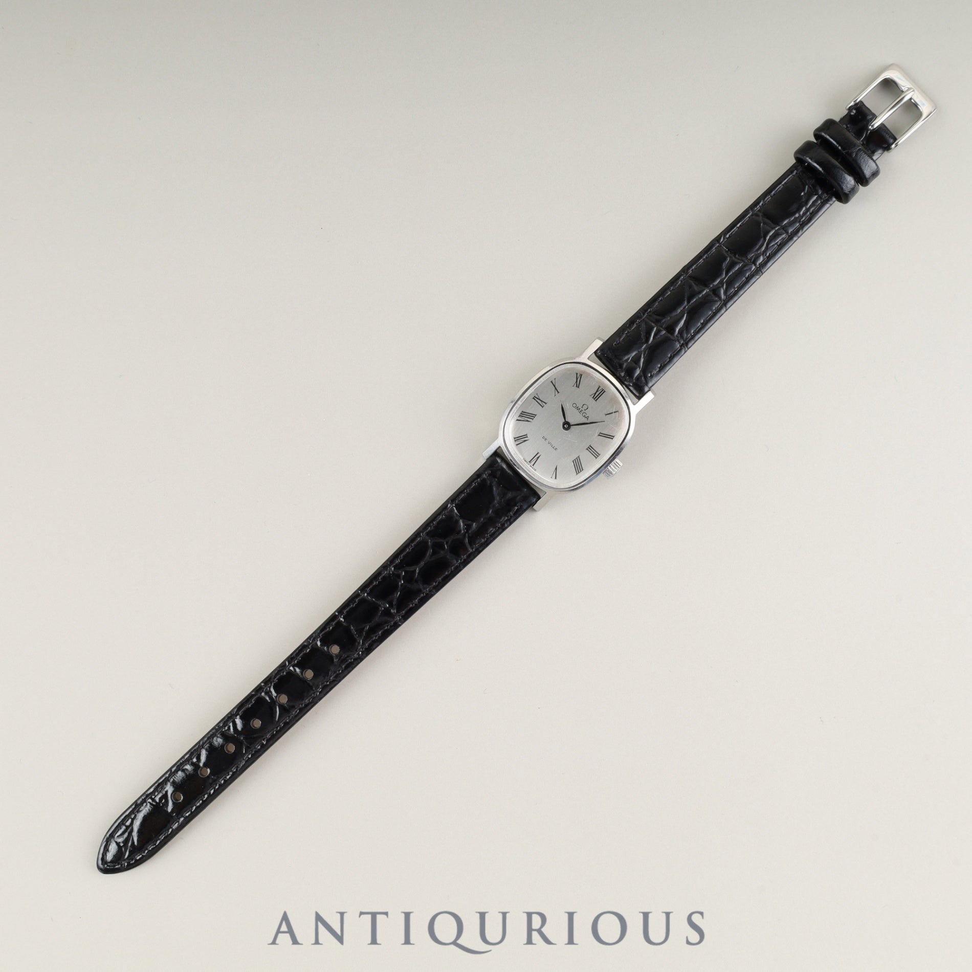 オメガ 手巻き 革ベルト シルバー文字盤 OMEGA デビル DE VILLE アンティーク レディース腕時計 手巻き