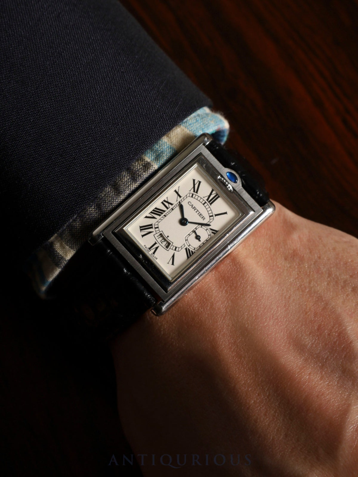Cartier Tank Basculante XL W1016055/2522 Quartz Cal.012N SS, Leather strap, Original SS deployment buckle, White Roman dial (SWISS MADE marking), Overhauled