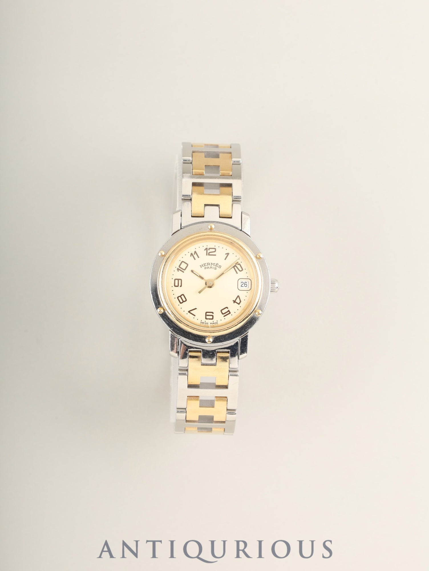 HERMES Clipper CL4.220 Quartz SS/GP SS/GP Ivory Dial Box, Booklet, Warranty (1999) Overhauled