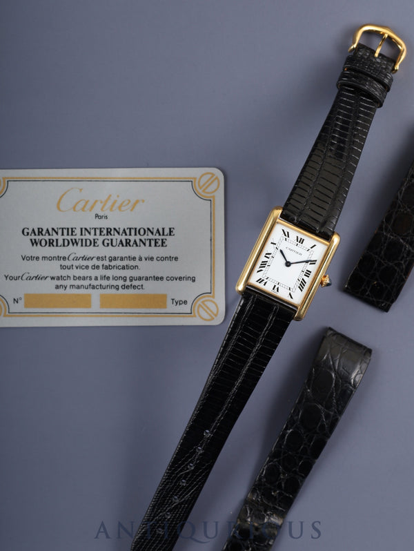 Cartier Tank Louis Cartier LM 7808 Manual Winding Caliber ETA2512-1 / 78-1 750YG Genuine Buckle (GP) White Roman PARIS Dial Warranty Overhauled