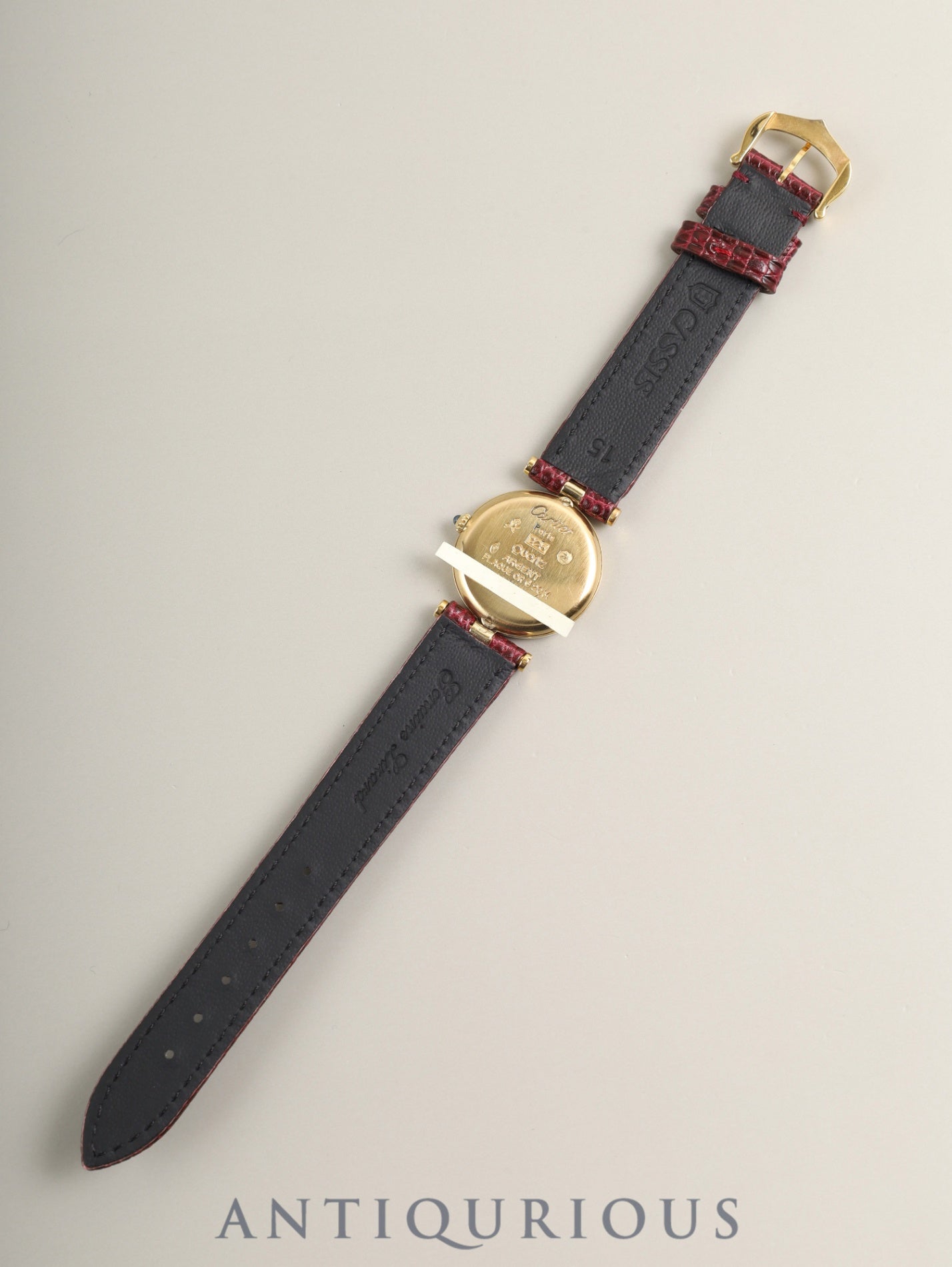 カルティエ マスト ヴァンドーム VLC SM 18 クォーツ Cal.690 SV925 革 純正ピンバックル（GP）ガーネットクロワゾネ文字盤（SWISS表記） オーバーホール済み