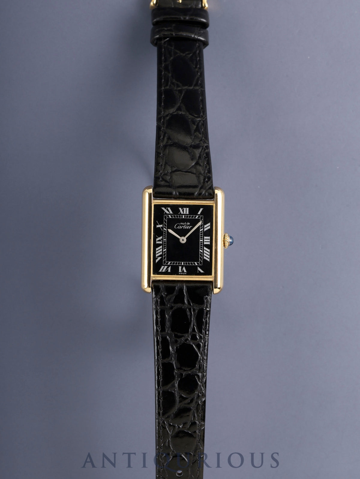Cartier Must Tank LM Hand-wound Cal.78-1 SV925 Leather Genuine Pin Buckle (GP) Black Roman Dial (SWISS marking) Overhauled