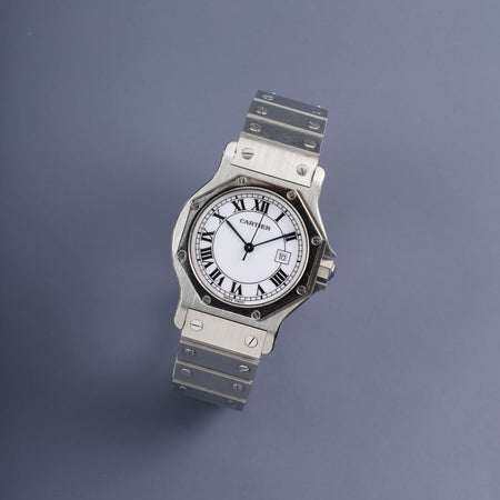 カルティエ サントス オクタゴン LM 2965 自動巻き SS SS ホワイトローマン文字盤 カルティエブティックにてコンプリートサービス済み