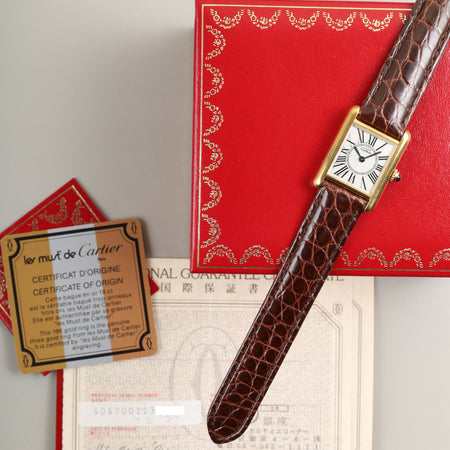 カルティエ マストタンク SM W1005554 / 5057001 クォーツ Cal.057  SV925 革  純正Dバックル（GP）オパラン文字盤（SWISS表記） 箱 冊子 保証書（1994年） オーバーホール済み 新品仕上げ済み