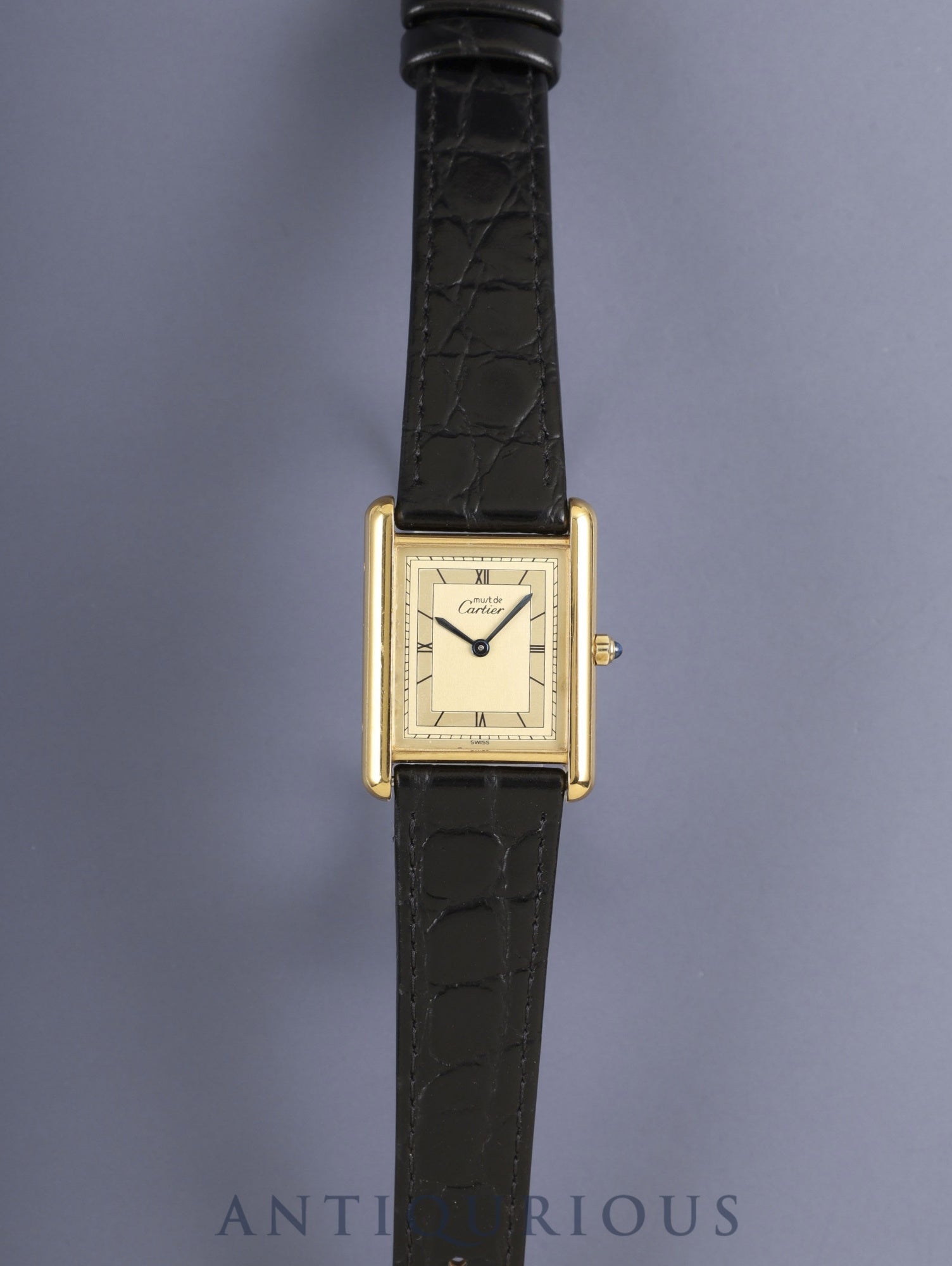 カルティエ マストタンク LM 6 81006 クォーツ Cal.81 SV925 革 純正ピンバックル（GP） シャンパン飛びローマン文字盤（SWISS表記）オーバーホール済み
