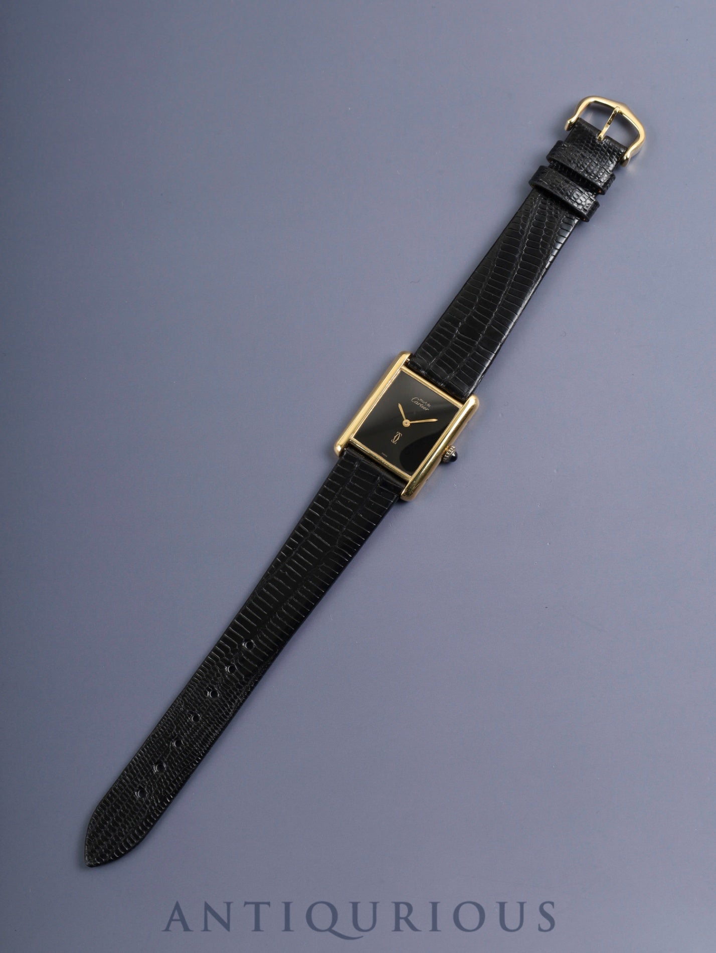 カルティエ マストタンク LM 手巻き Cal.78-1 SV925 革 純正ピンバックル（GP）オニキス文字盤（SWISS表記）オーバーホール済み 新品仕上げ済み