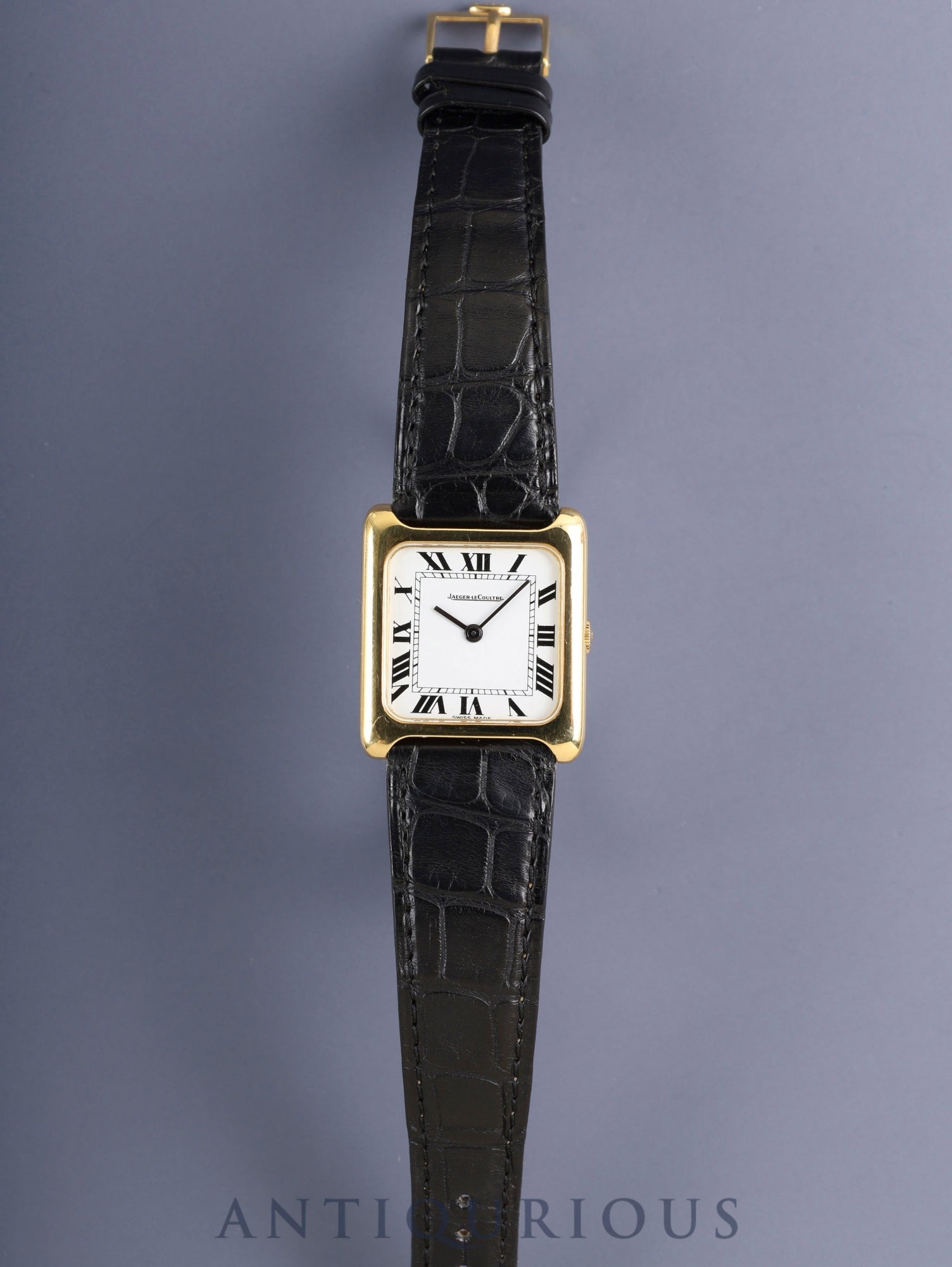 Jaeger-LeCoultre Square Case 9117.21 Manual Winding 750YG Leather Original Buckle (GP) White Roman Dial Overhauled