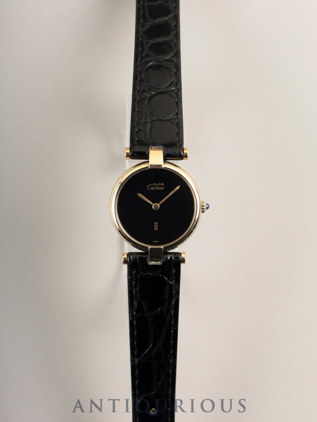 Cartier Must Vendôme VLC SM 18 Quartz Cal.81 SV925 Leather Original Pin Buckle (GP) Onyx Dial (SWISS marking) Overhauled