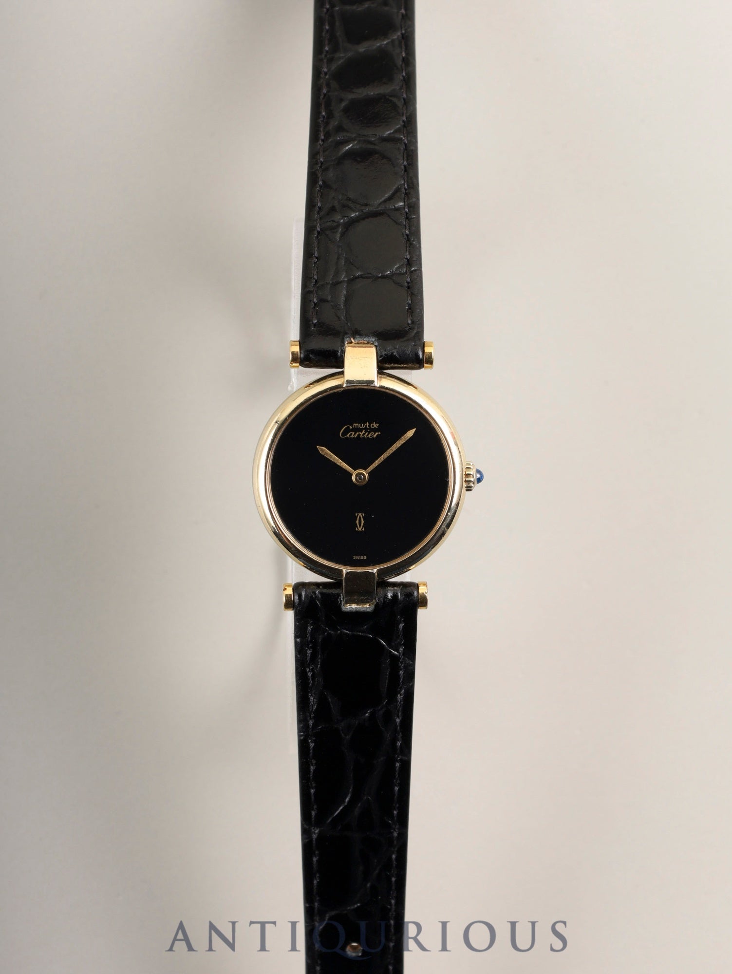 カルティエ マスト ヴァンドーム VLC SM 18 クォーツ Cal.81 SV925 革 純正尾錠（GP） オニキス文字盤 オーバーホール済み