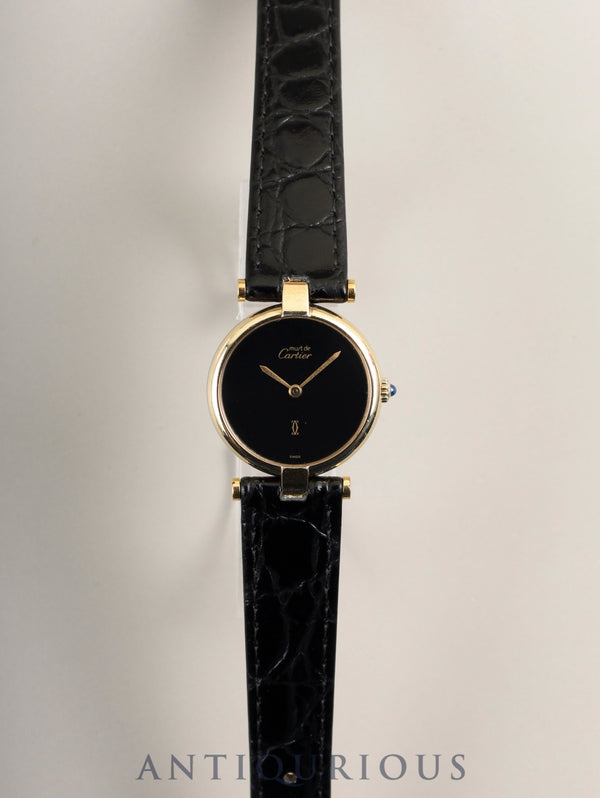 カルティエ マスト ヴァンドーム VLC SM 18 クォーツ Cal.81 SV925 革 純正尾錠（GP） オニキス文字盤 オーバーホール済み