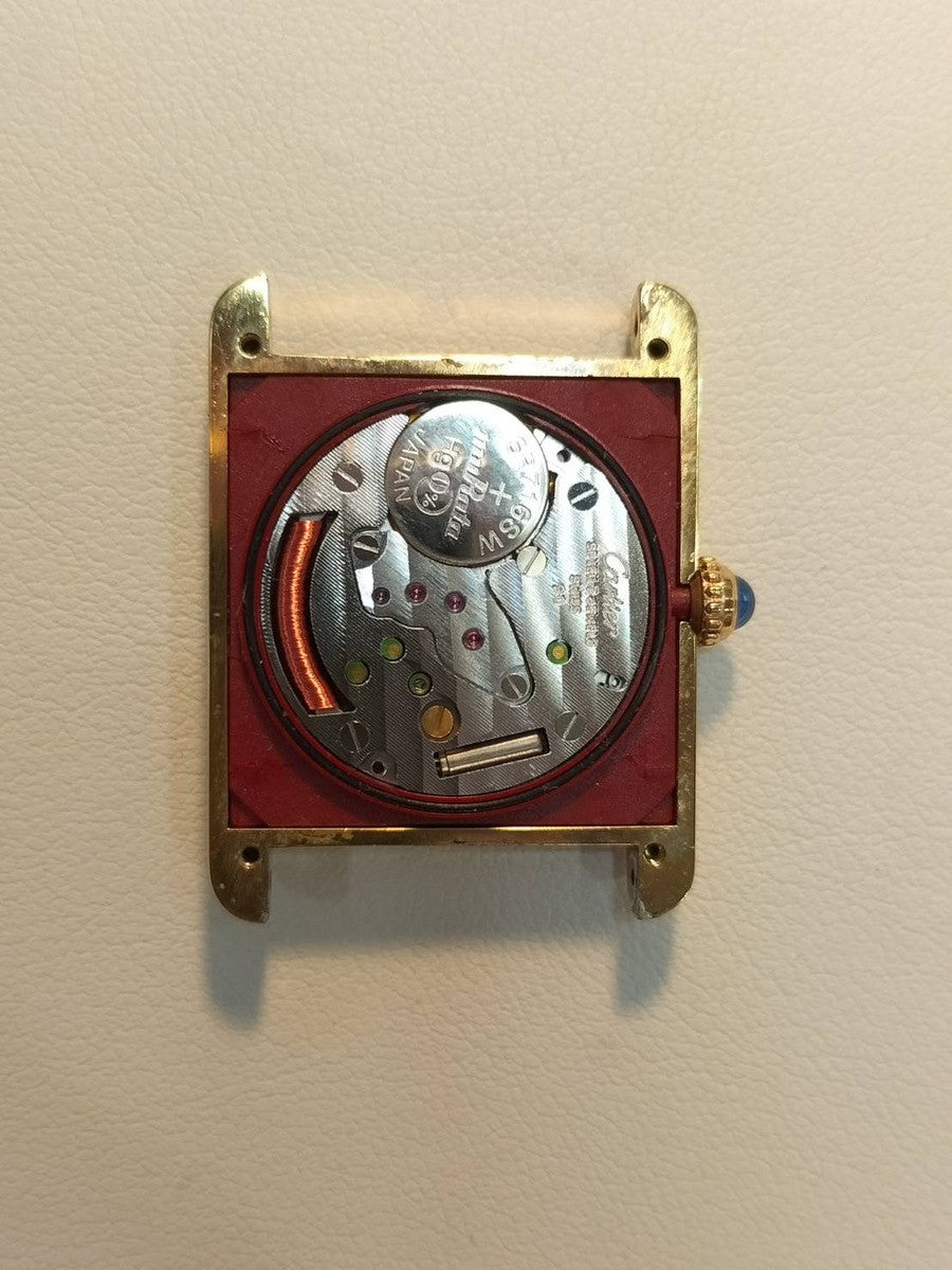 カルティエ マストタンク LM 590005 クォーツ Cal.90 SV925 革 純正尾錠（GP）ブラック飛びローマン文字盤 オーバーホール済み 新品仕上げ済み