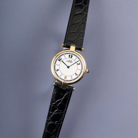 カルティエ マスト ヴァンドーム VLC LM 1861 クォーツ Cal.90 SV925 革 純正尾錠（GP）飛びアラビアCC文字盤 オーバーホール済み