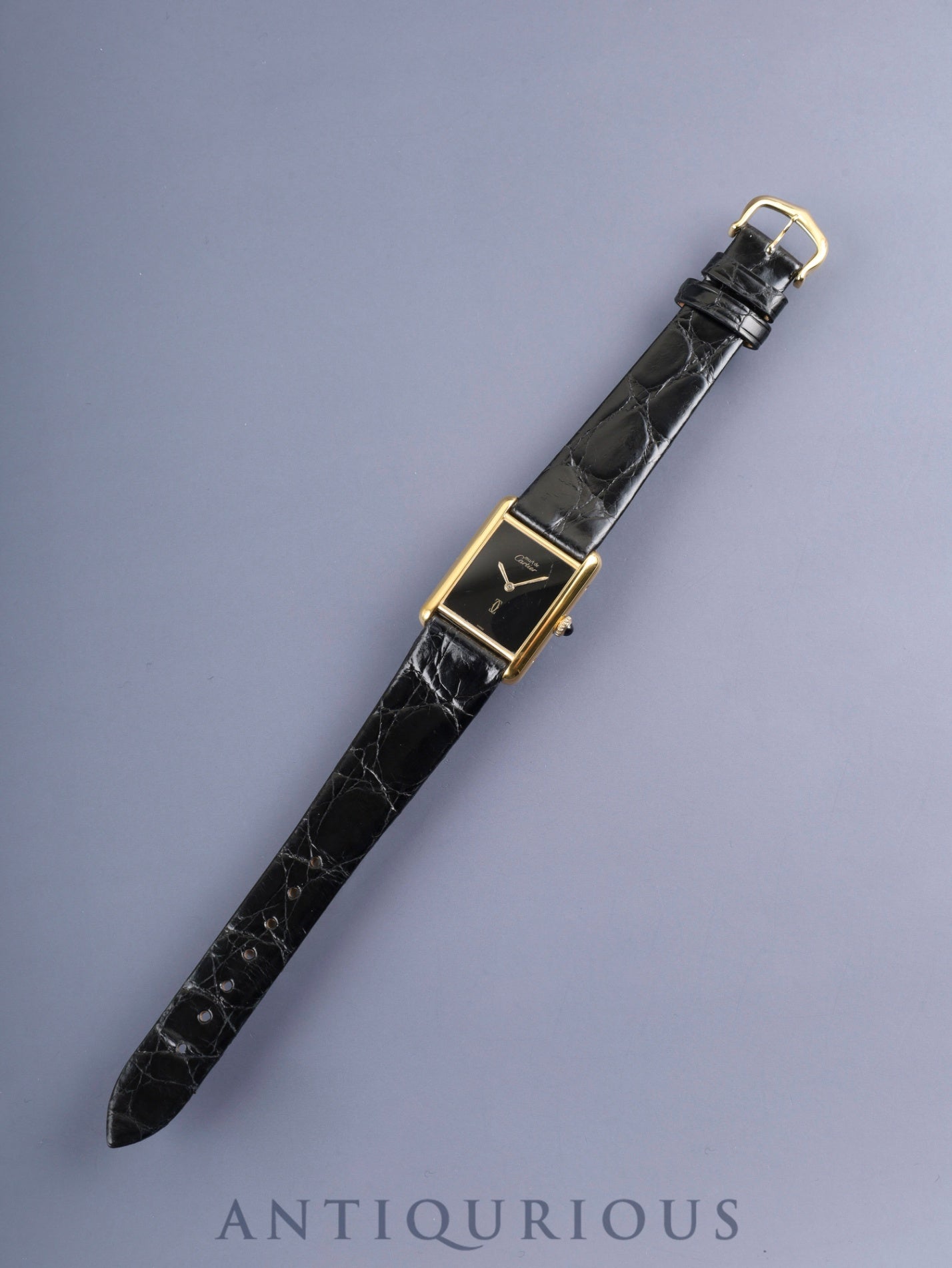 カルティエ マストタンク LM 手巻き SV925 革 純正尾錠（GP）オニキス文字盤（SWISS表記） オーバーホール済み 新品仕上げ済み