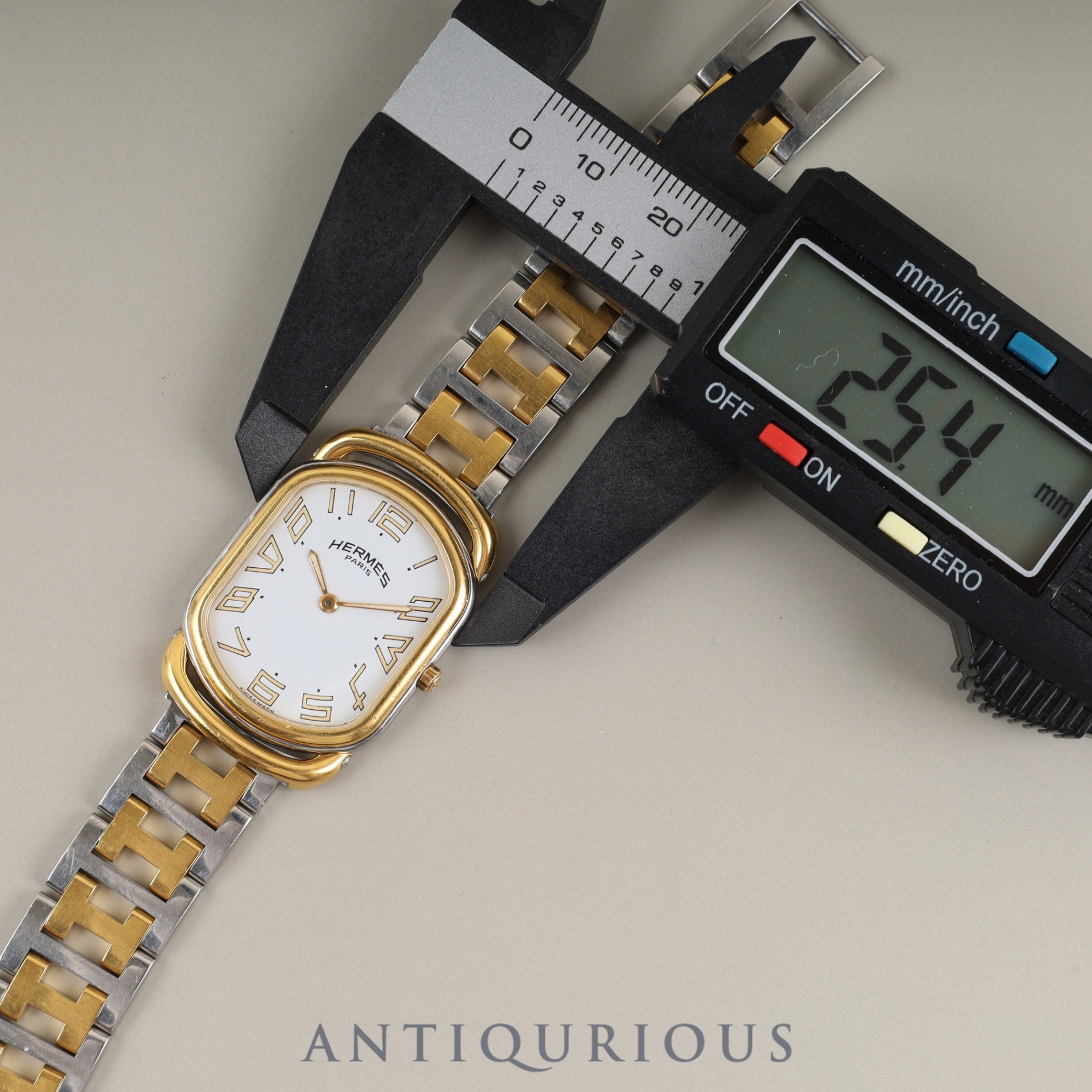 Hermes Rally 76.03 Quartz Cal.256.041 SS/GP SS/GP White Dial Box Warranty Booklet Tag Overhauled