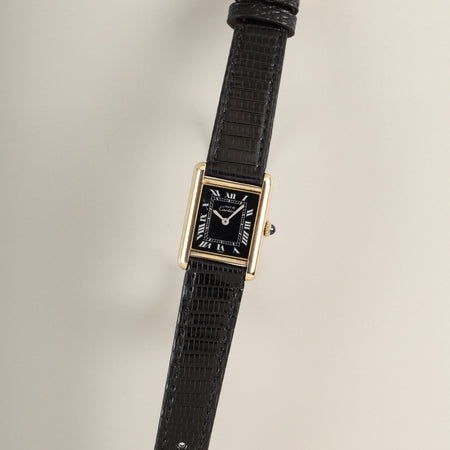 カルティエ マストタンク SM 手巻き SV925 Cal.78-1 / 2512-1 SV925 革 純正ピンバックル（GP）ブラックローマン文字盤（SWISS表記 ） オーバーホール済み