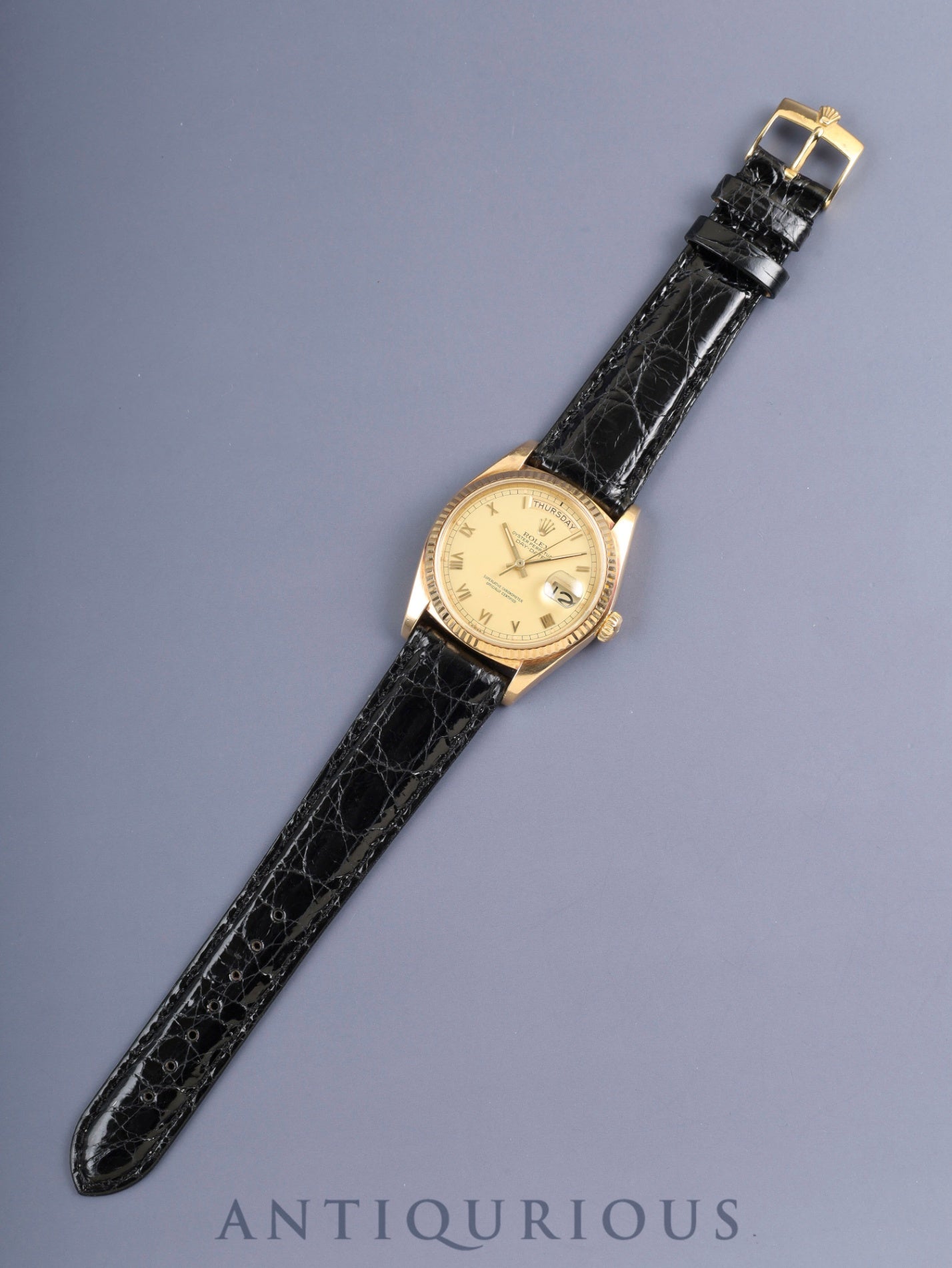 Rolex Day-Date 18038 Automatic Cal.3055 750YG Leather Original Pin Buckle (GP) Champagne Dial 62-series (1979) Overhauled