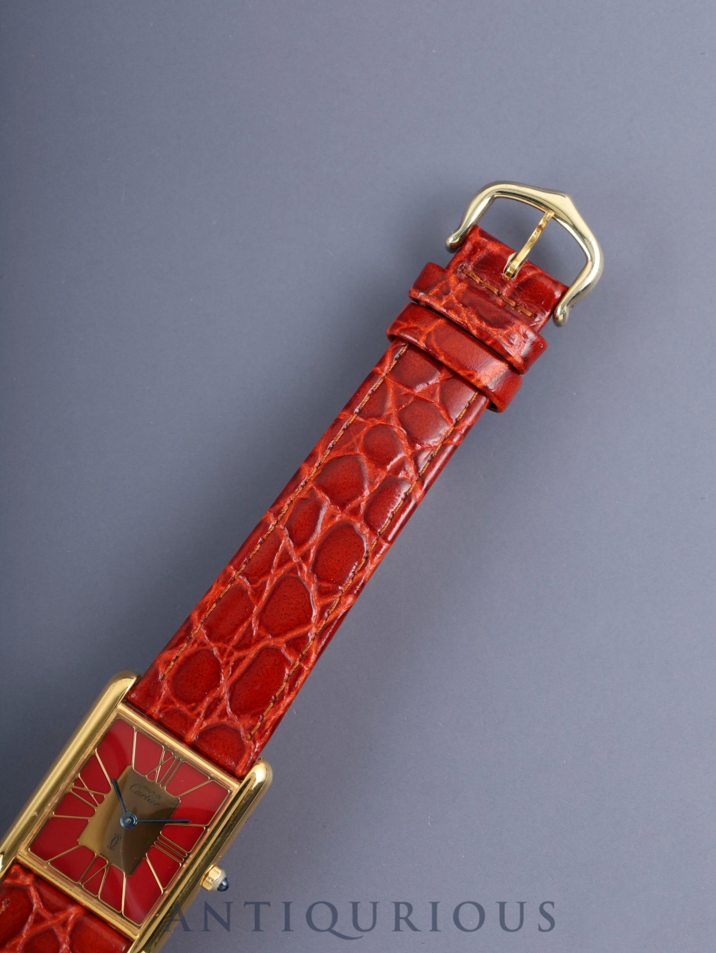 Cartier Must Tank LM 3919423 / 6 81006 Quartz Cal.81 SV925 Leather Genuine Pin Buckle (GP) Garnet Cloisonné Dial (SWISS) Warranty (1989) Booklet Overhauled Polished